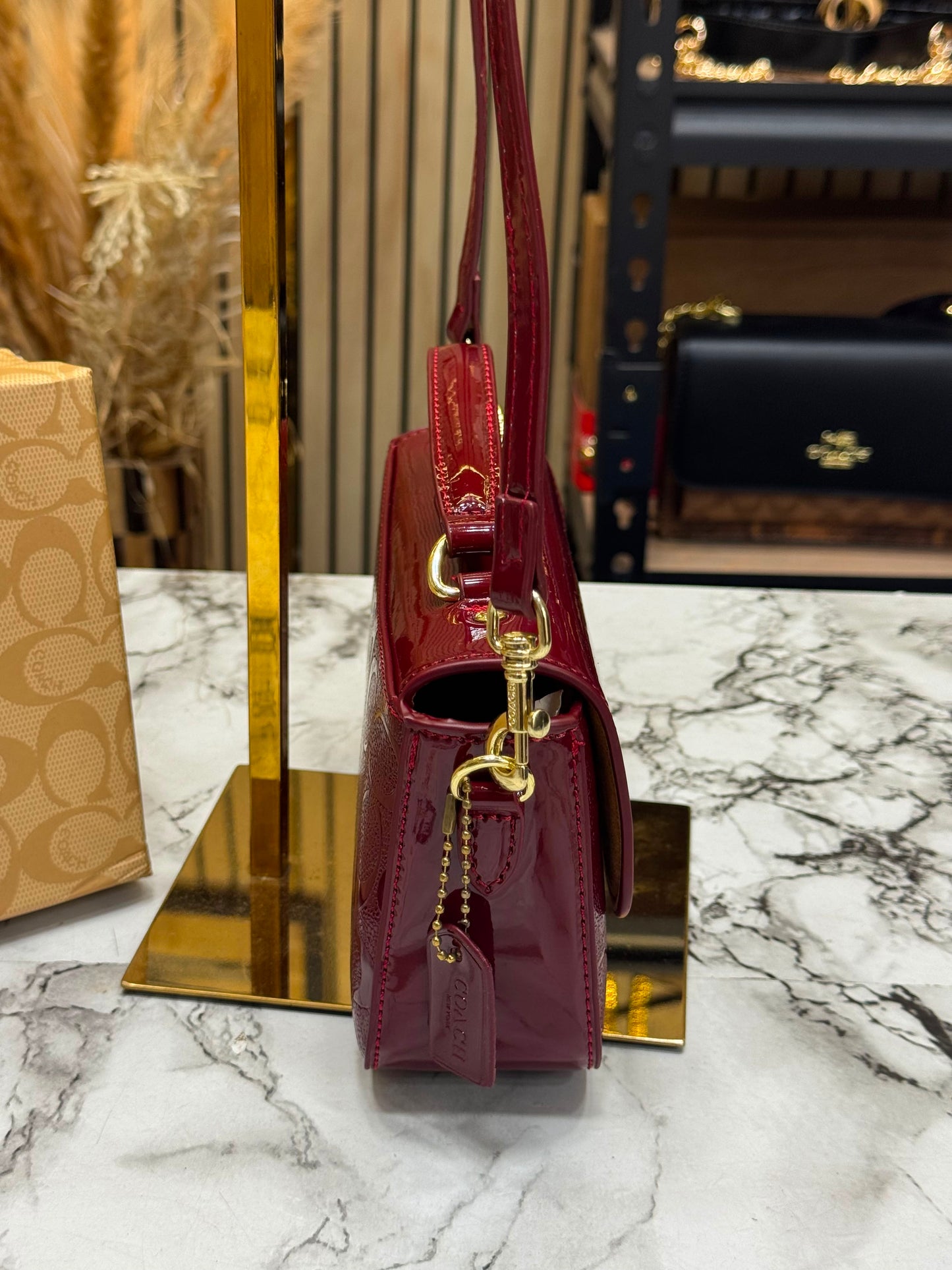 C-Inspired Hailey Bold Signature Crossbody Bag With Box And Dust Bag (Maroon)