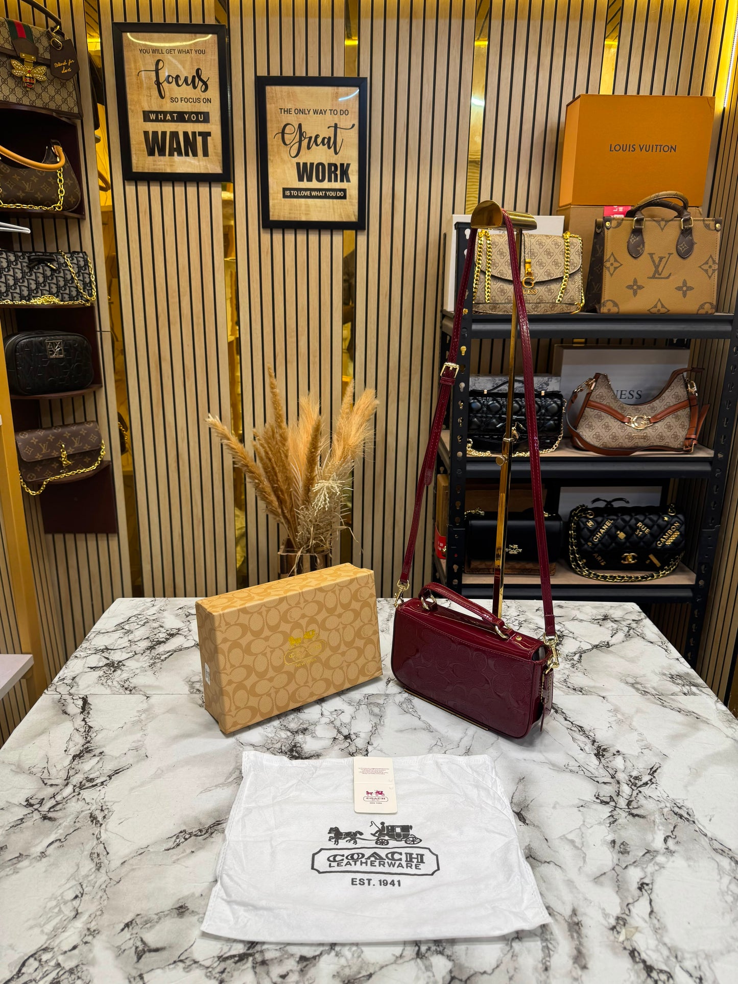 C-Inspired Hailey Bold Signature Crossbody Bag With Box And Dust Bag (Maroon)