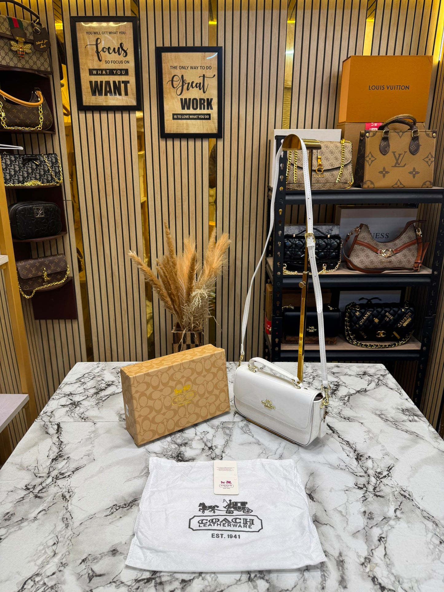 C-Inspired Hailey Bold Signature Crossbody Bag With Box And Dust Bag (White)