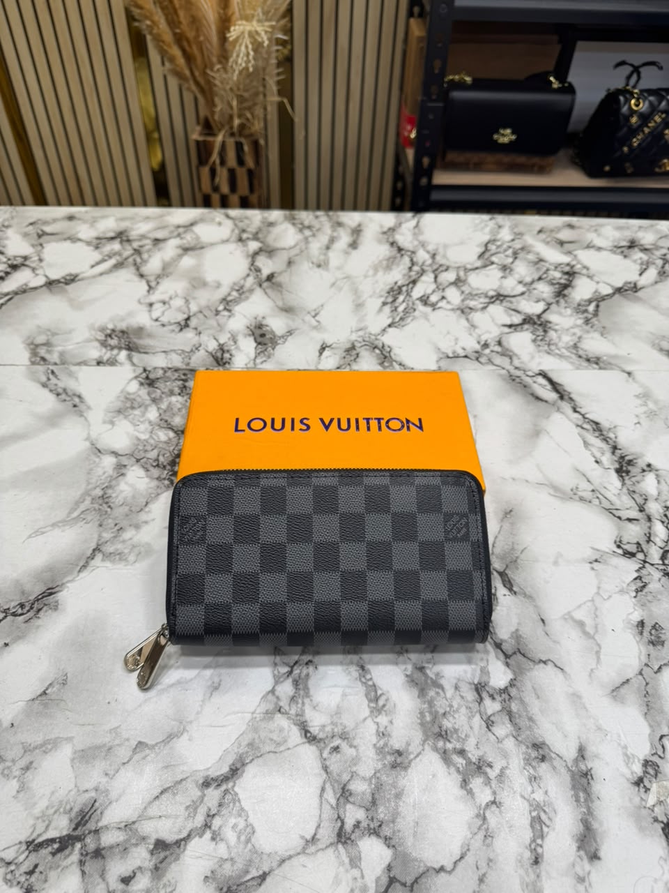 LV Inspired Double Zipper Premium Wallet With Box (Black Square)