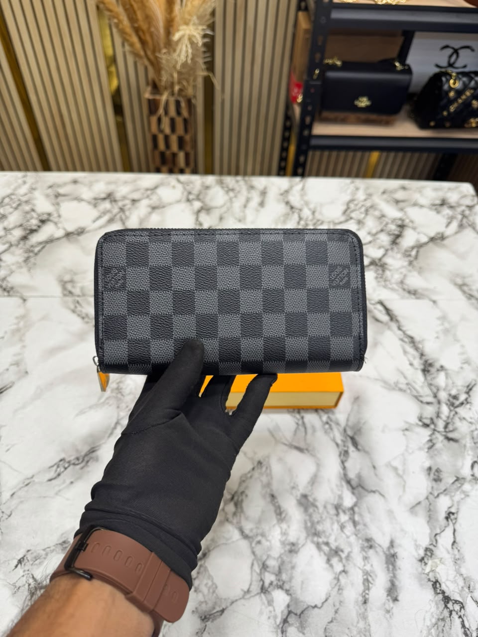 LV Inspired Double Zipper Premium Wallet With Box (Black Square)