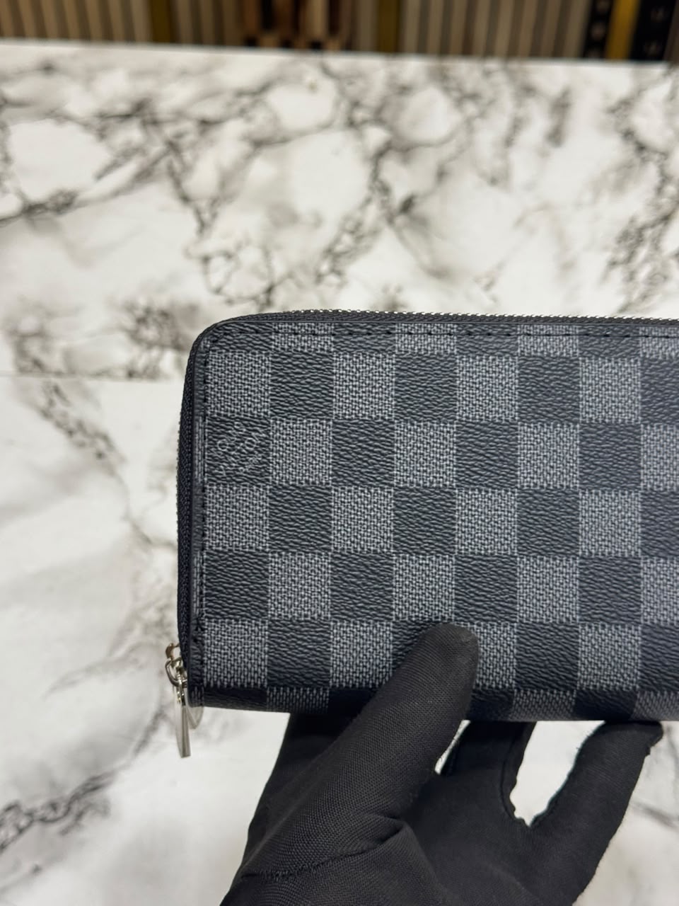LV Inspired Double Zipper Premium Wallet With Box (Black Square)