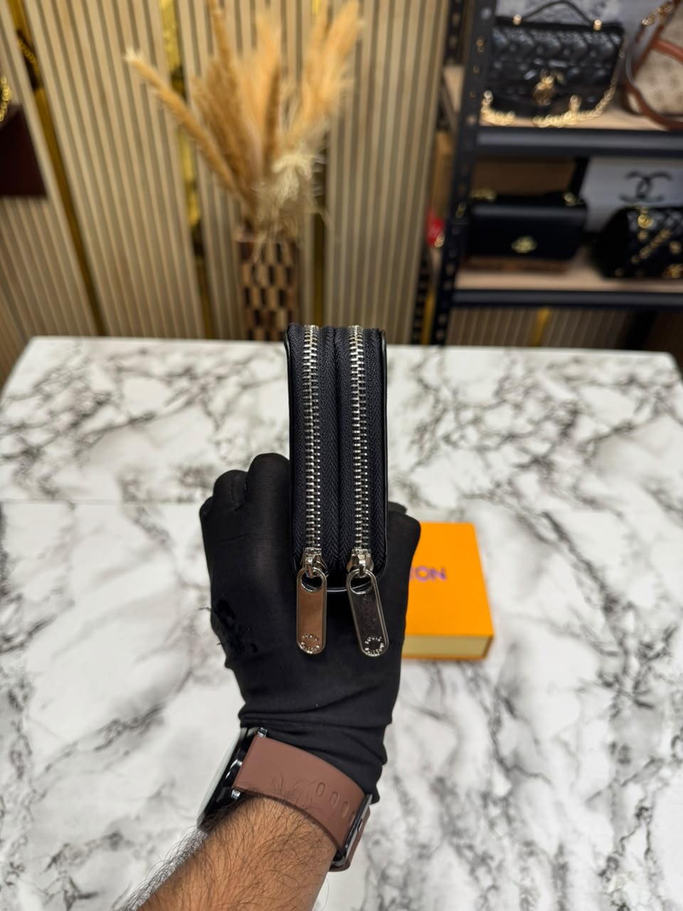 LV Inspired Double Zipper Premium Wallet With Box (Black Square)