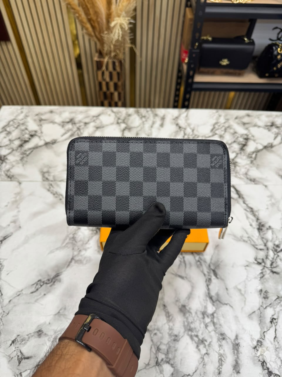 LV Inspired Double Zipper Premium Wallet With Box (Black Square)