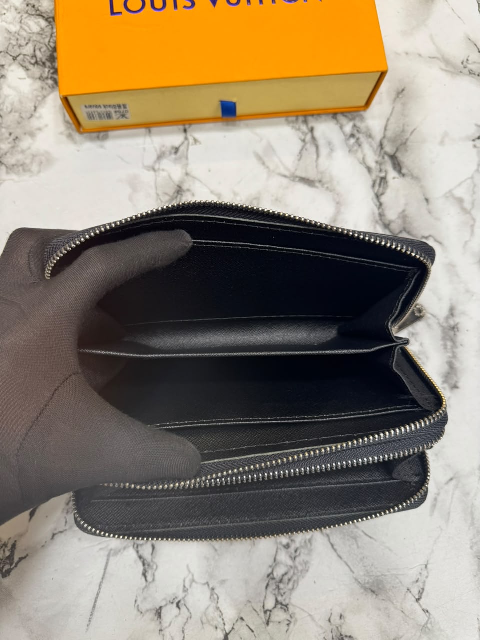 LV Inspired Double Zipper Premium Wallet With Box (Black Square)