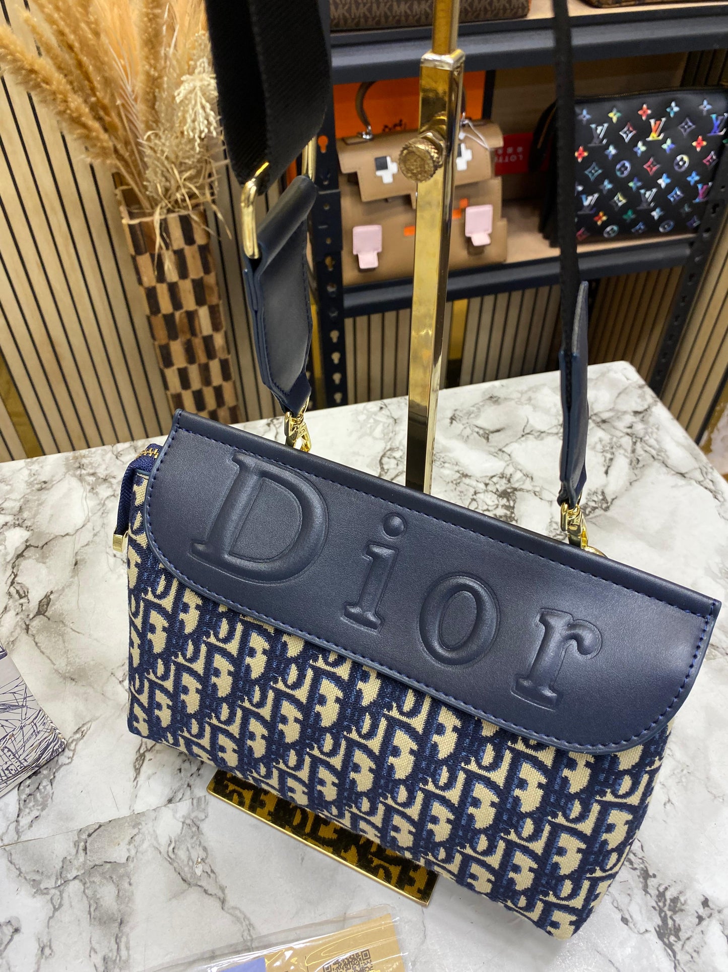 D-Inspired Noir Shoulder Bag With Box And Dust Bag (Blue)
