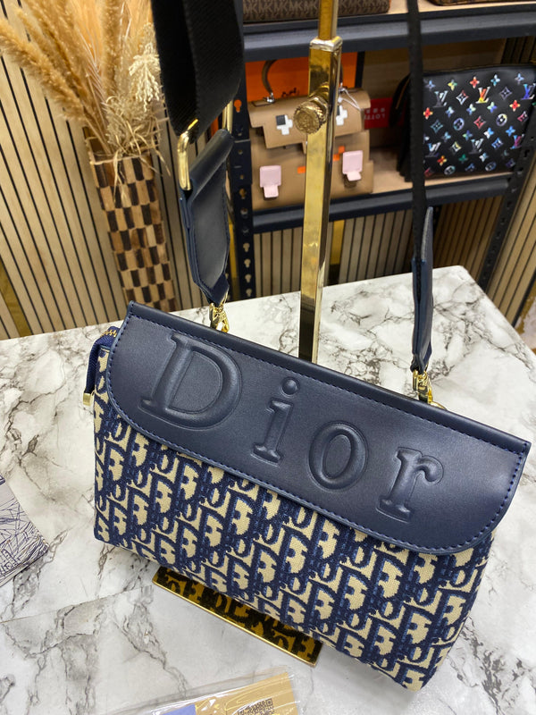 D-Inspired Noir Shoulder Bag With Box And Dust Bag (Blue)