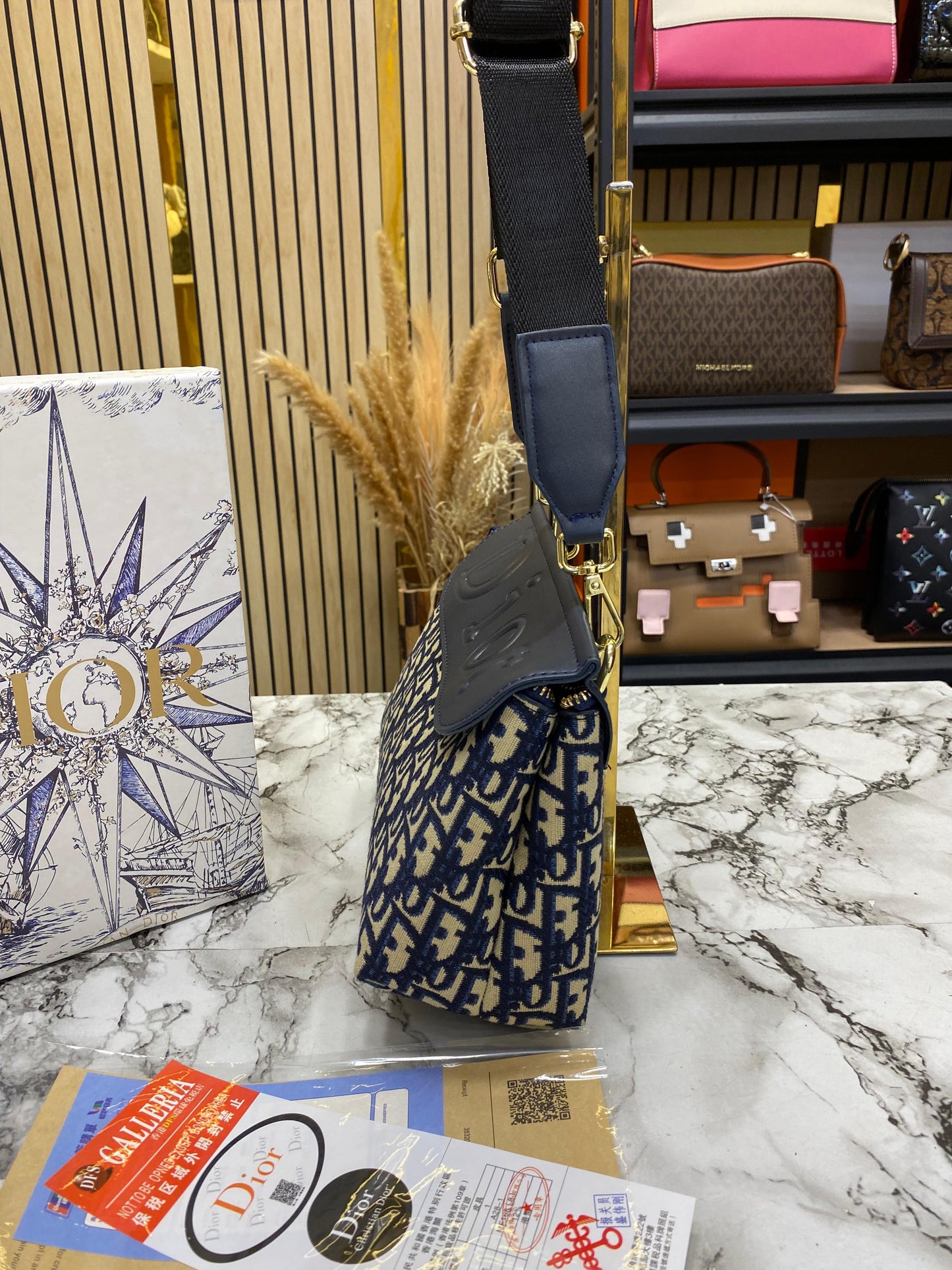D-Inspired Noir Shoulder Bag With Box And Dust Bag (Blue)