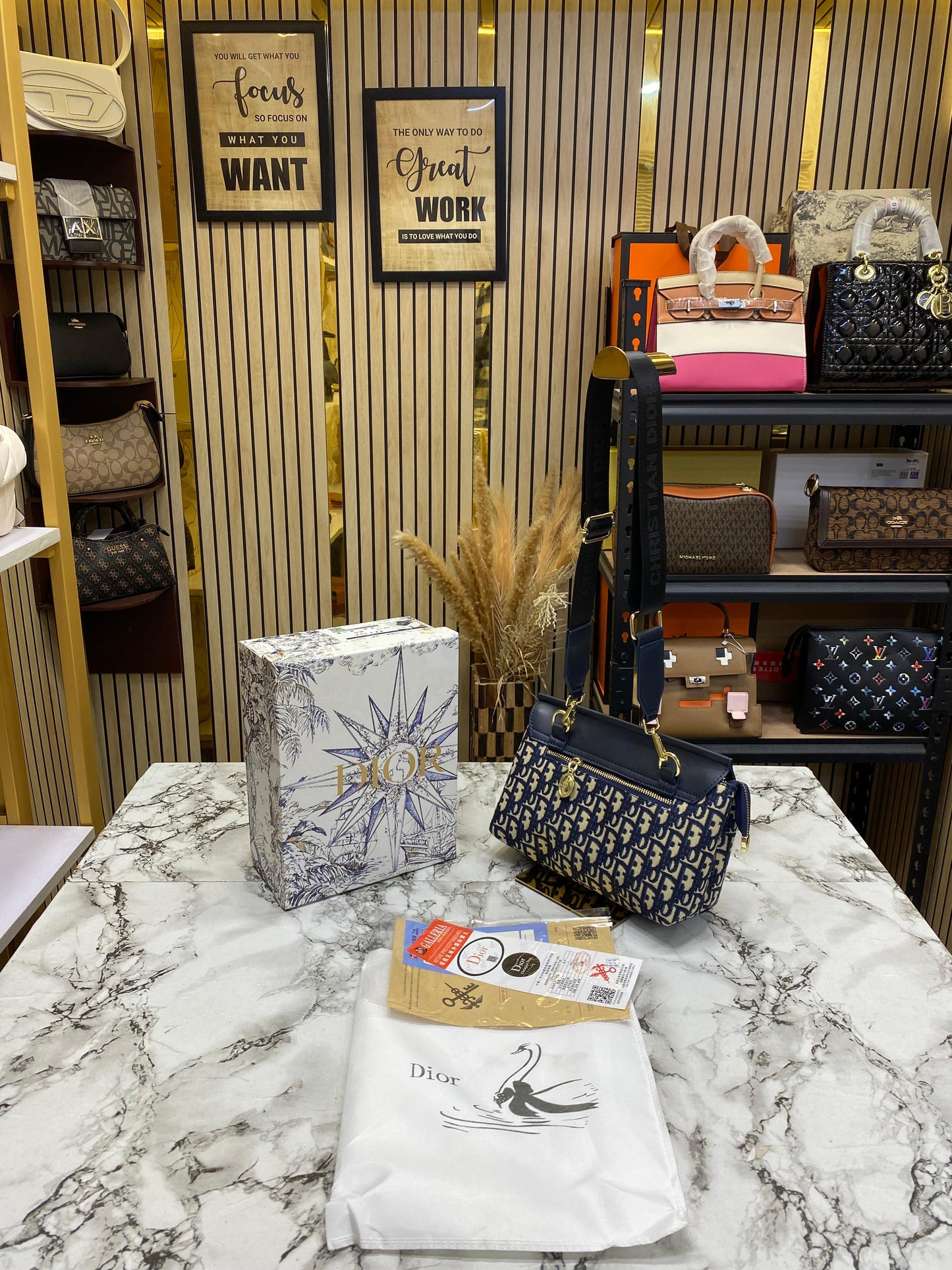 D-Inspired Noir Shoulder Bag With Box And Dust Bag (Blue)