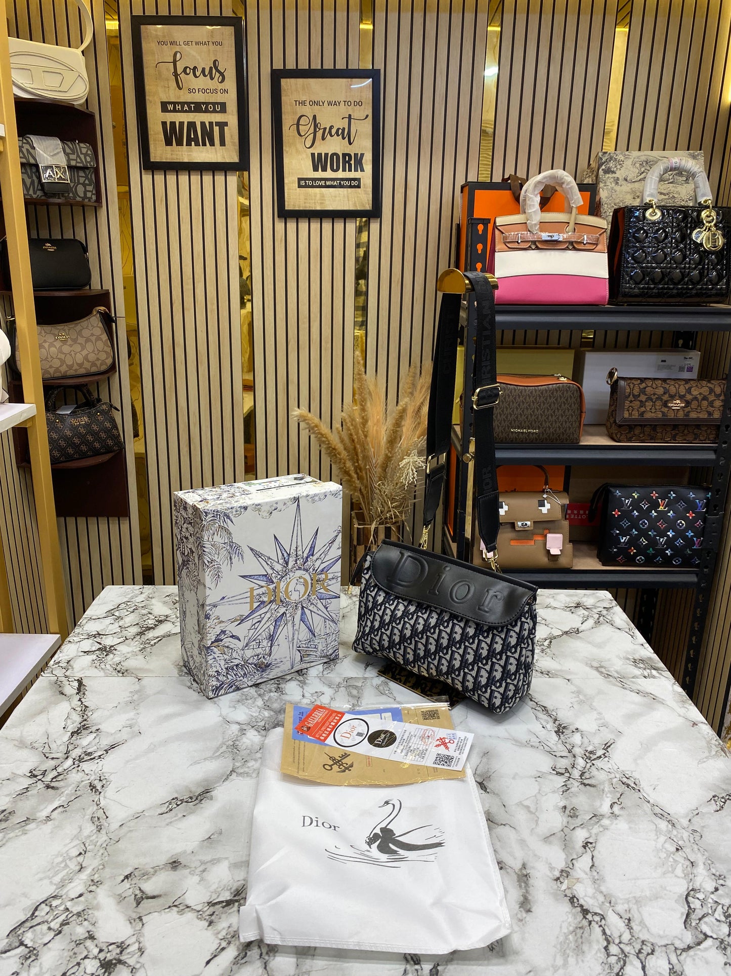 D-inspired Noir Shoulder Bag With Box And Dust Bag (Black)