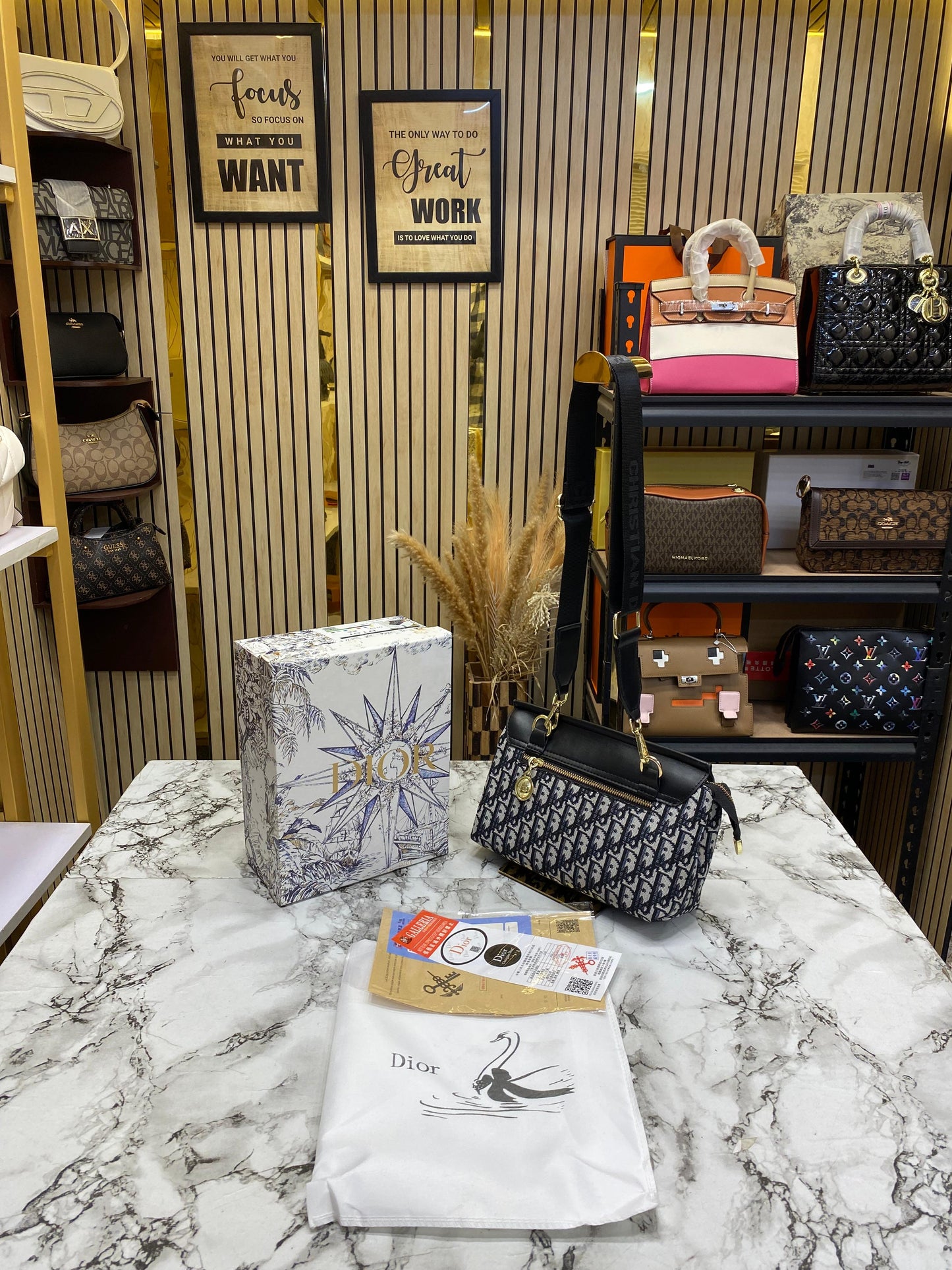 D-inspired Noir Shoulder Bag With Box And Dust Bag (Black)