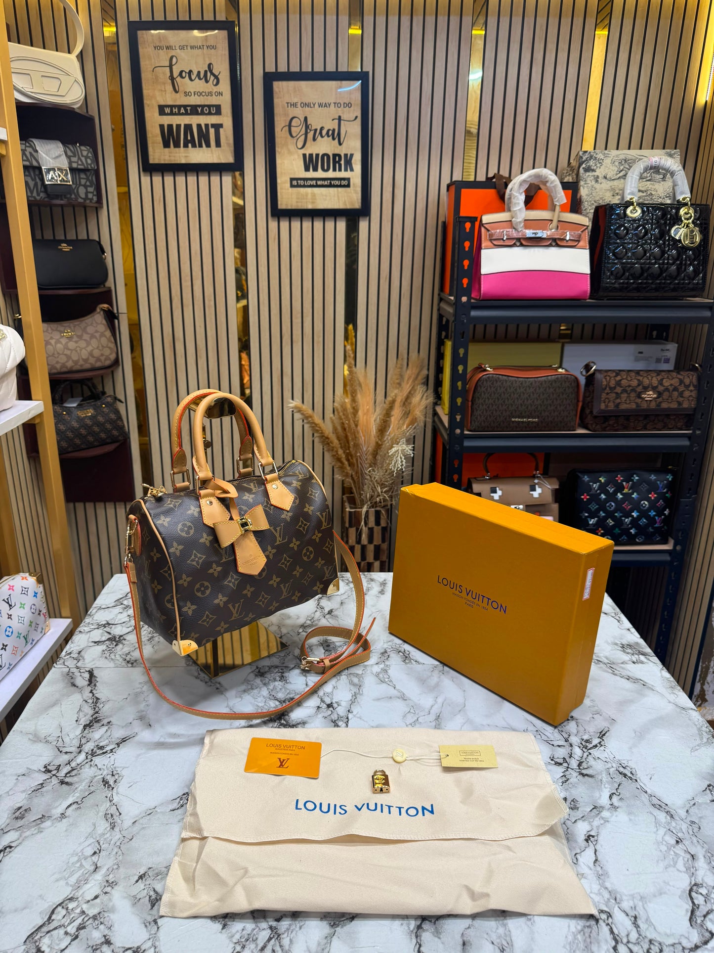 LV-Inspired Speedy Monogram Multicolour Shoulder Bag With Box And Dust Bag (Brown-Flower)