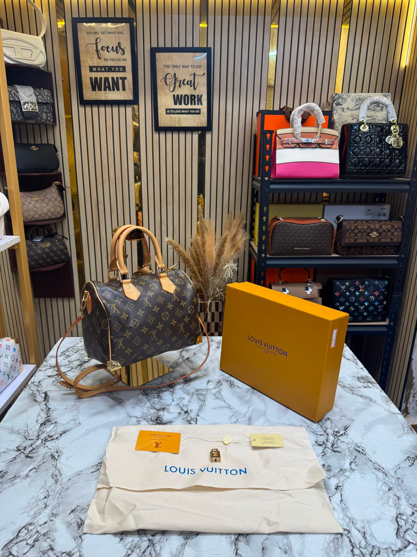 LV-Inspired Speedy Monogram Multicolour Shoulder Bag With Box And Dust Bag (Brown-Flower)