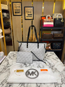 MK-Inspired Large Jet Set Big Mk Print Tote Bag With Dust Bag (White)