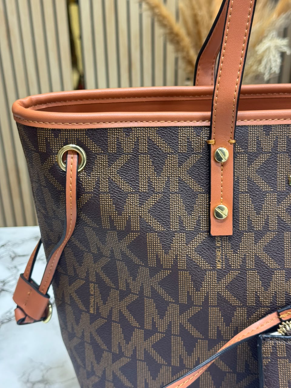 MK-Inspired Large Jet Set Big Mk Print Tote Bag With Dust Bag (Brown)
