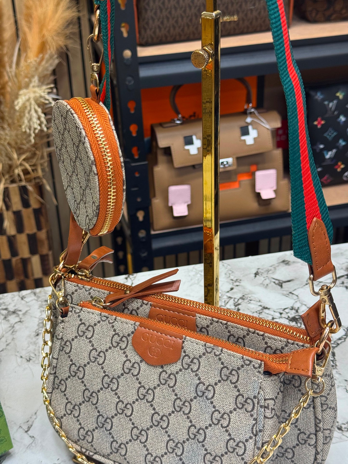G-Inspired Ophidia GG Canvas Pochette With Dust Bag Including Carry Bag (Brown)