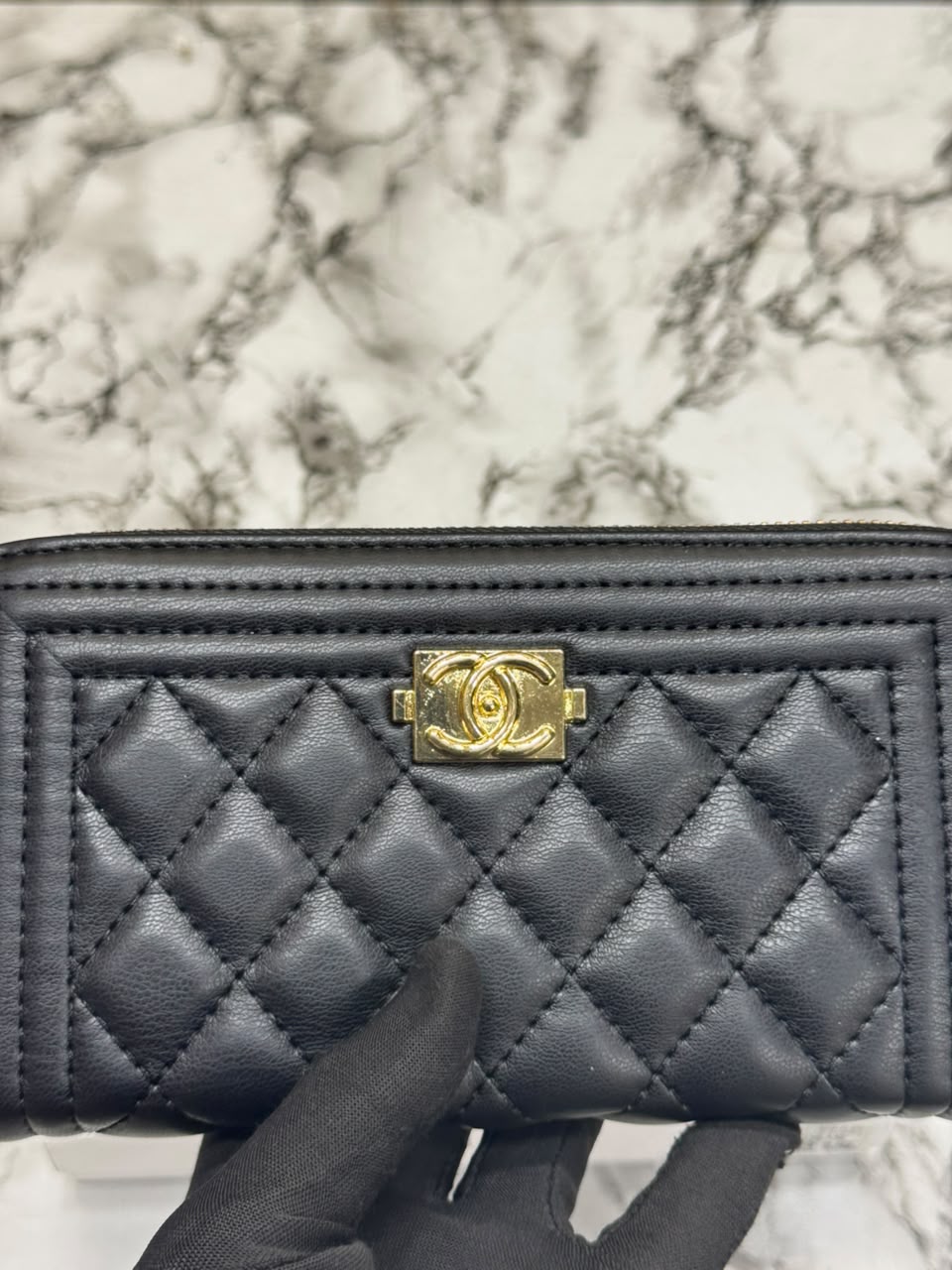 Chanel Inspired Long Zipper Wallet With Box(Black/Gold)