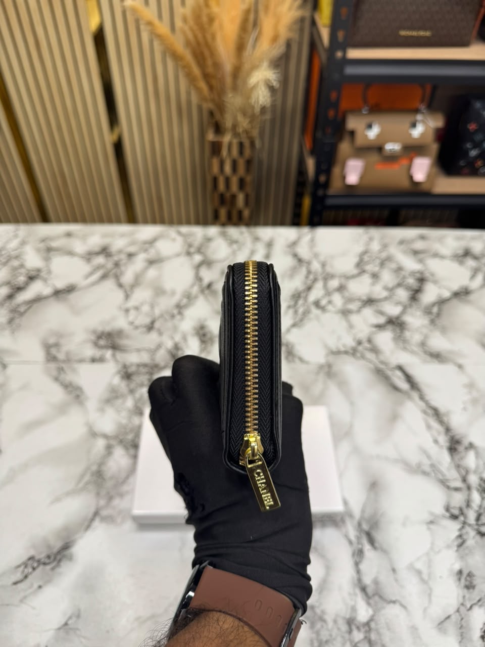 Chanel Inspired Long Zipper Wallet With Box(Black/Gold)