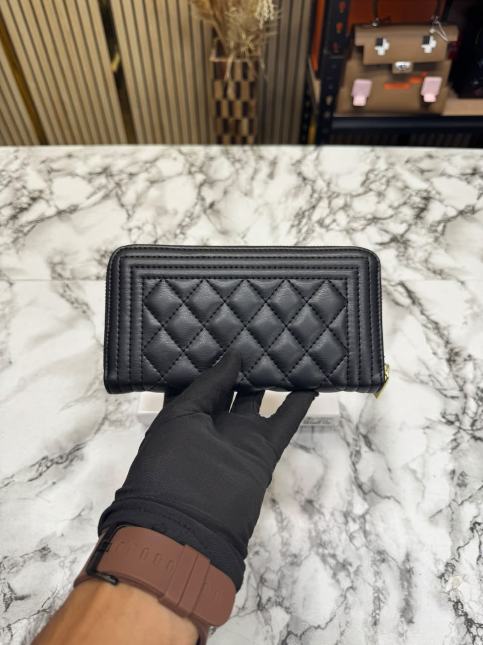 Chanel Inspired Long Zipper Wallet With Box(Black/Gold)