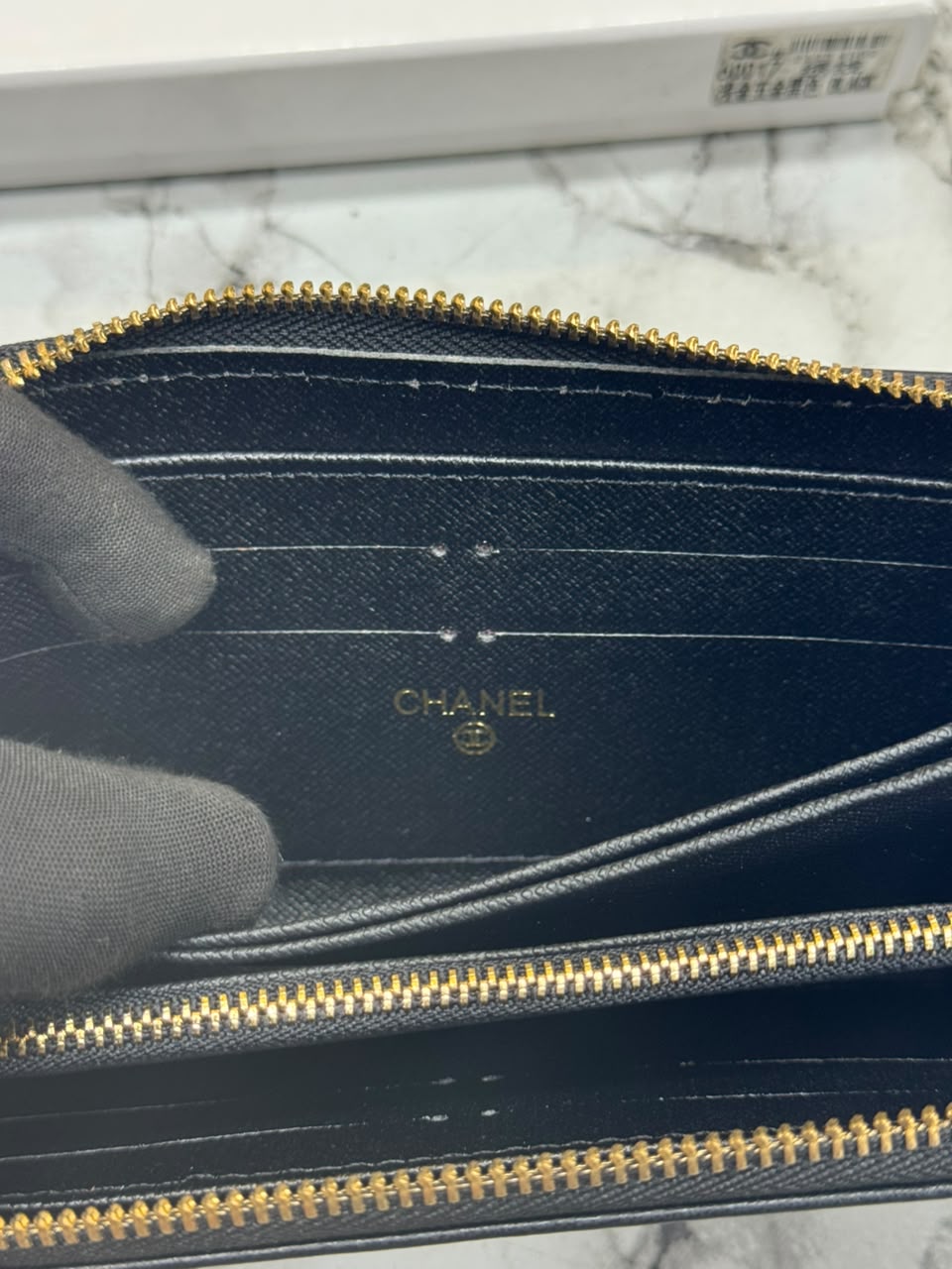 Chanel Inspired Long Zipper Wallet With Box(Black/Gold)