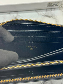 Chanel Inspired Long Zipper Wallet With Box(Black/Gold)