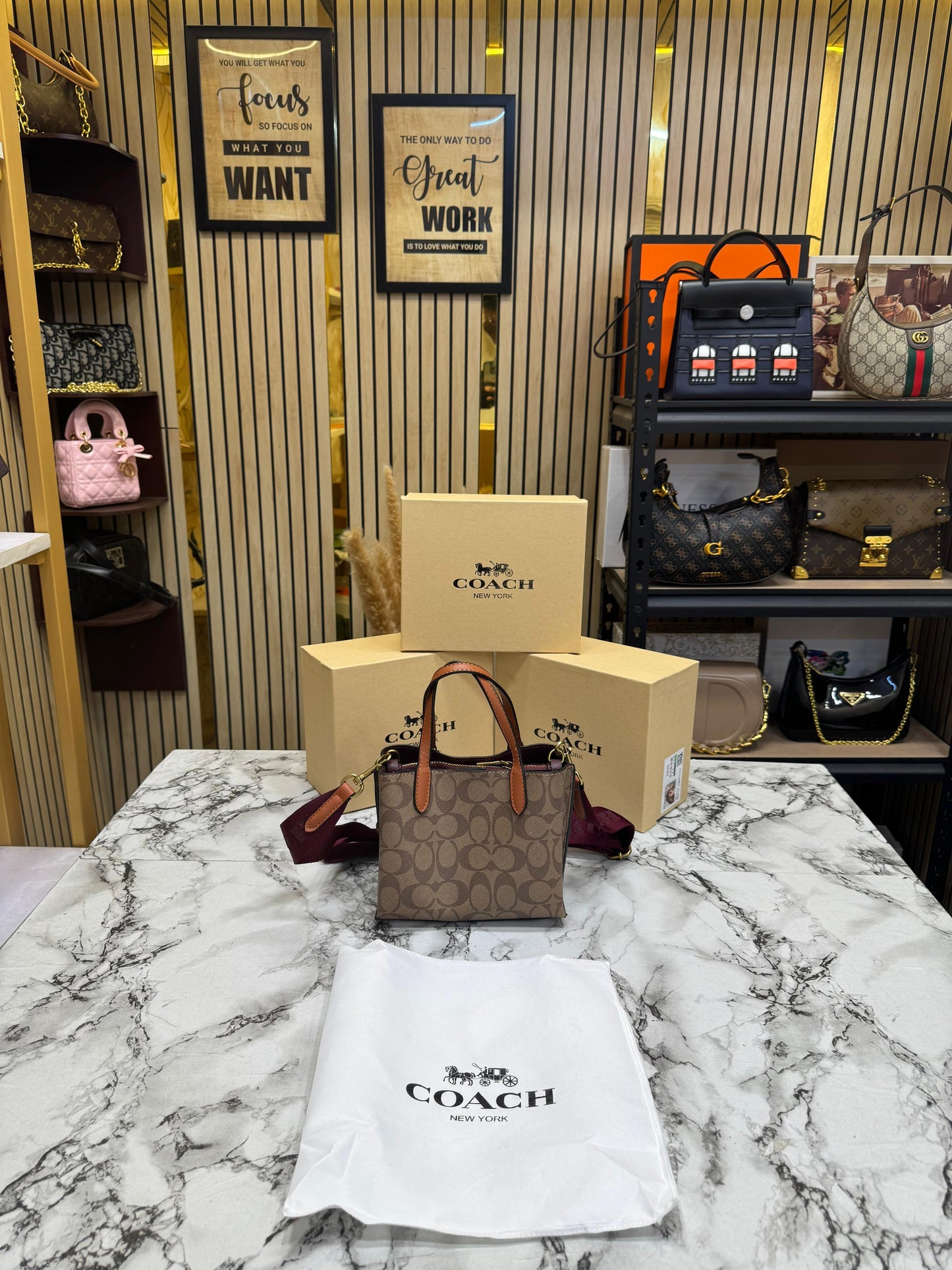 C-Inspired Willow Monogram Canvas Mini Tote Bag With Coin Pouch Including Box And Dust Bag (Apricot Brown)