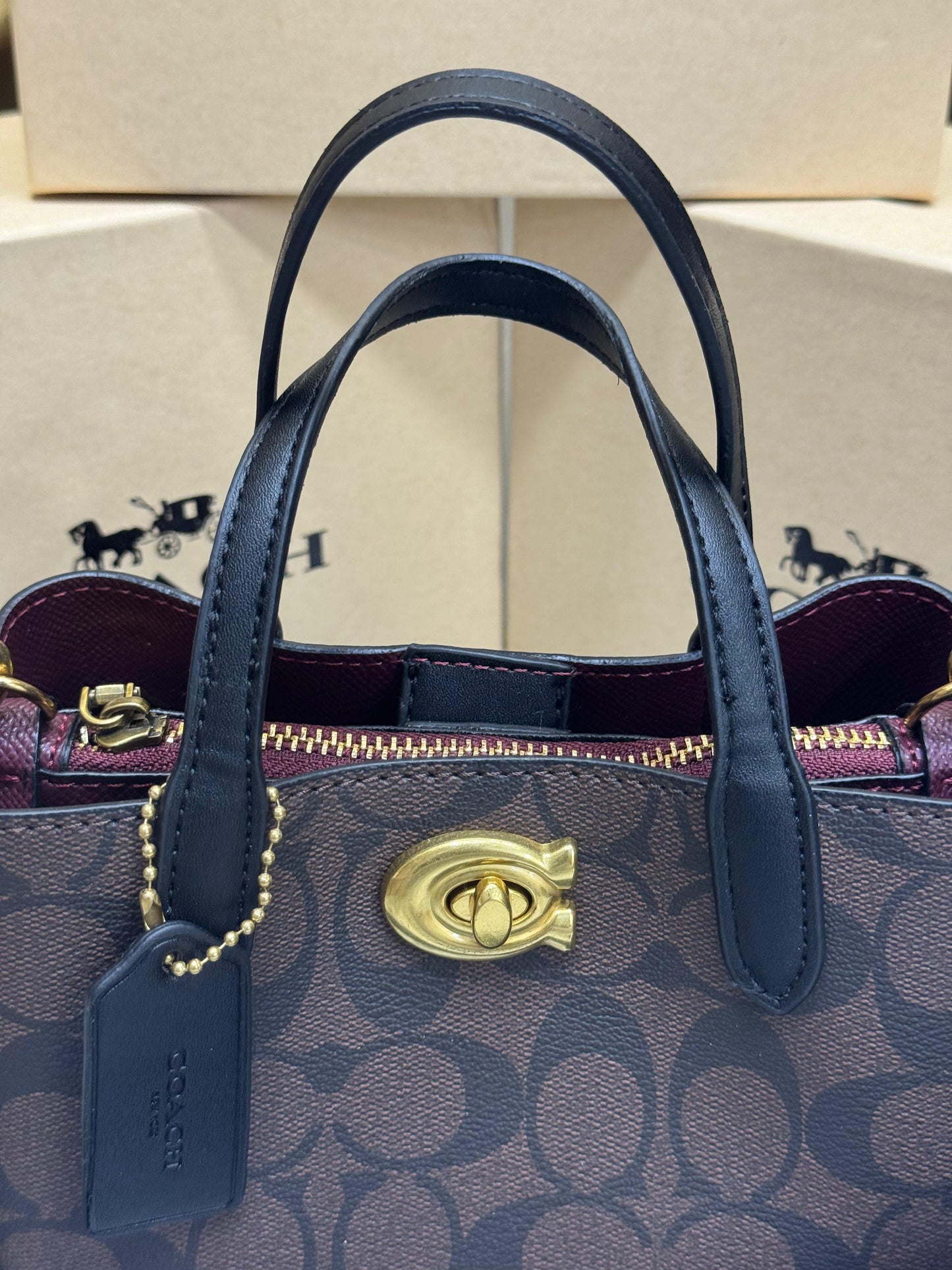 C-Inspired Willow Monogram Canvas Mini Tote Bag With Coin Pouch Including Box And Dust Bag (Coffee)