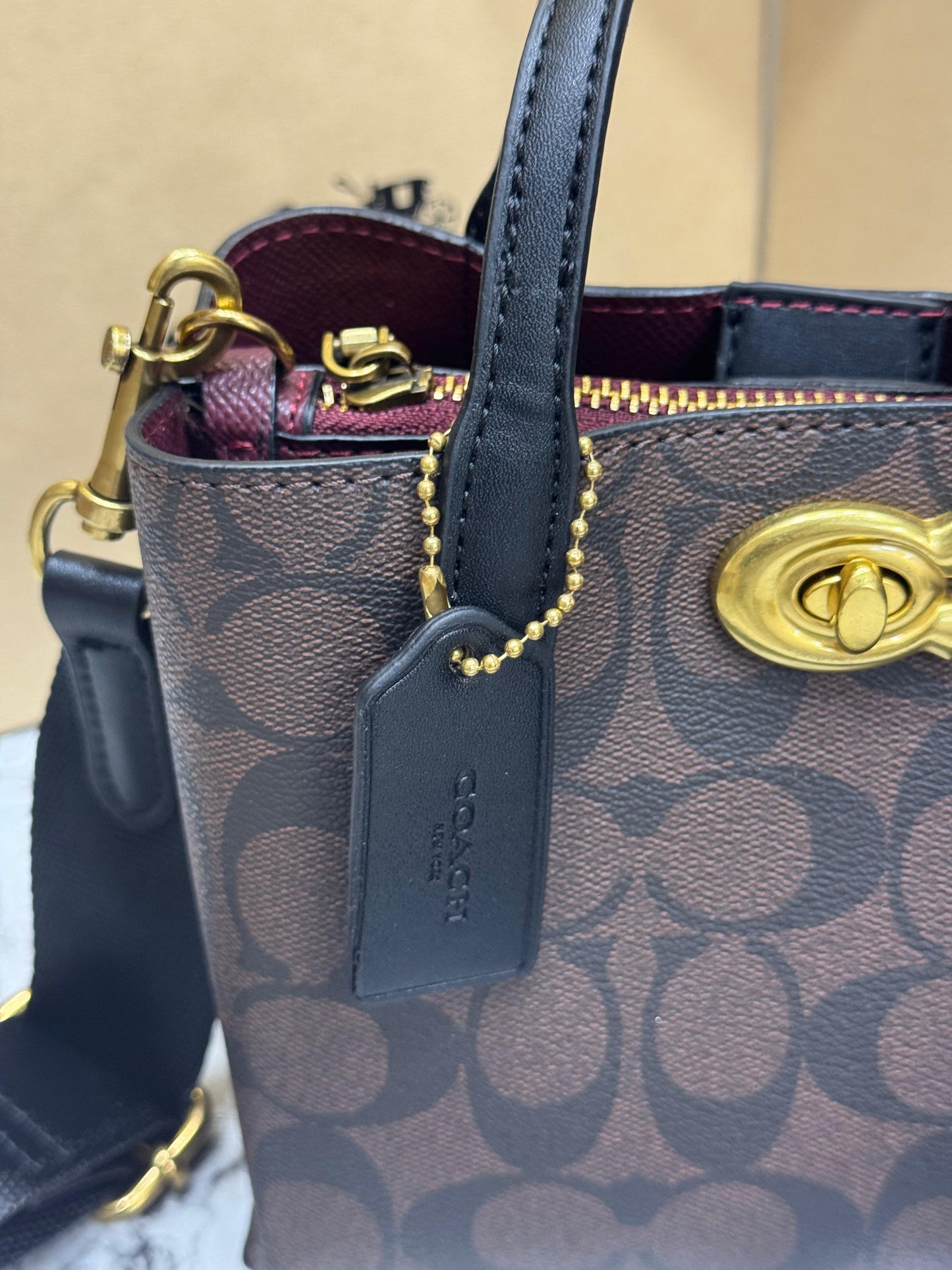 C-Inspired Willow Monogram Canvas Mini Tote Bag With Coin Pouch Including Box And Dust Bag (Coffee)