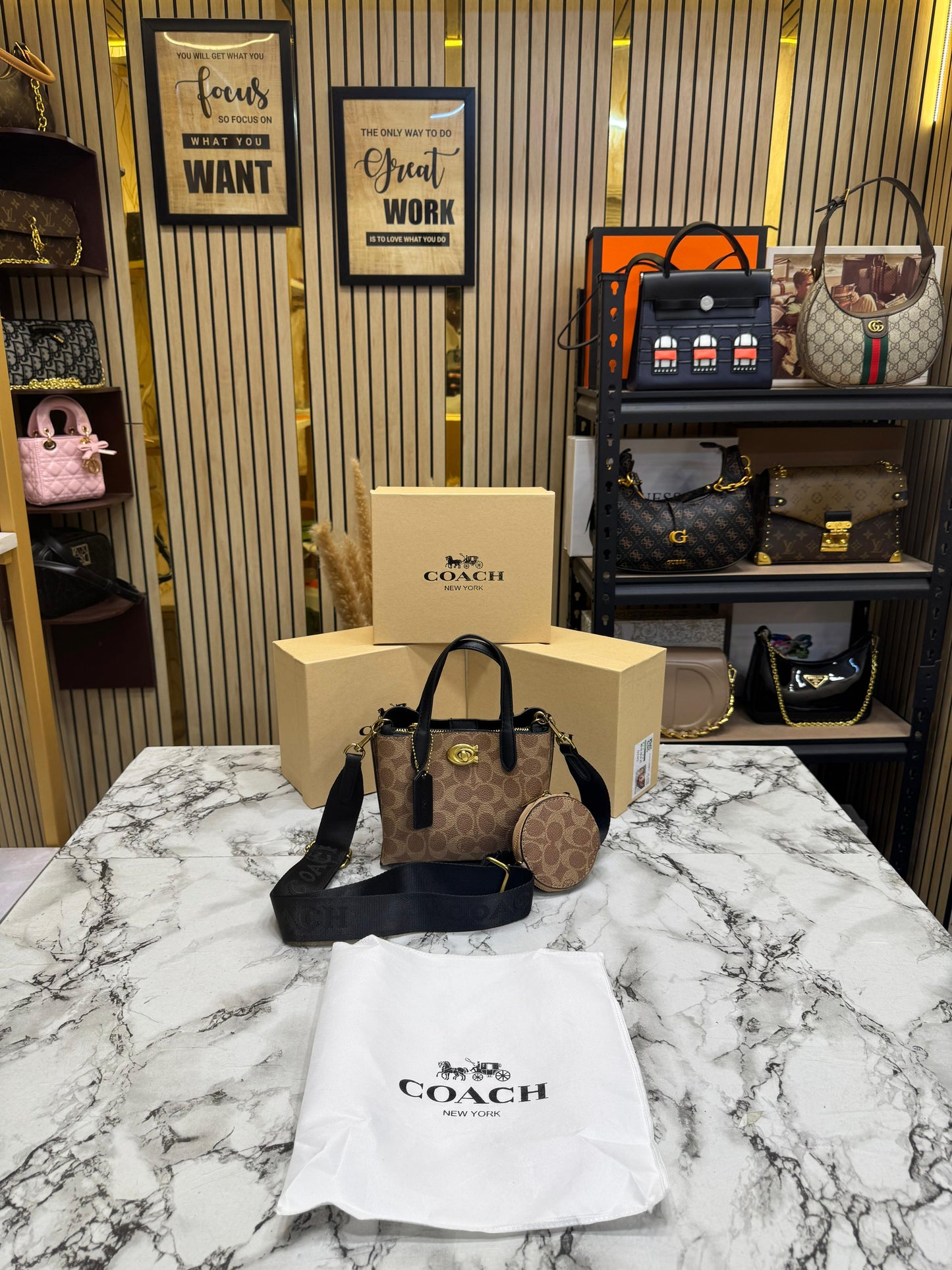 C-inspired Willow Monogram Canvas Mini Tote Bag With Coin Pouch Including Box And Dust Ba apricot) (5820)