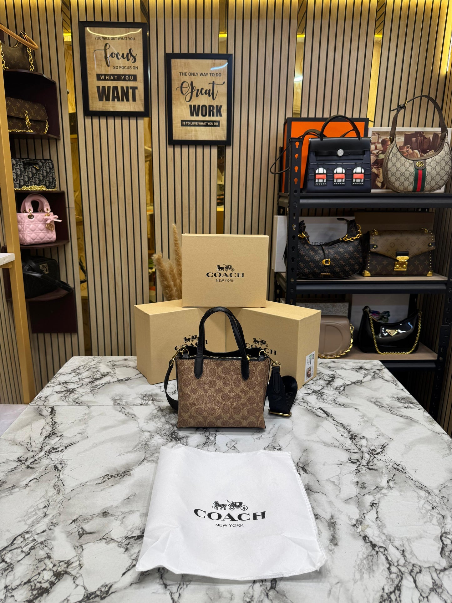 C-inspired Willow Monogram Canvas Mini Tote Bag With Coin Pouch Including Box And Dust Ba apricot) (5820)
