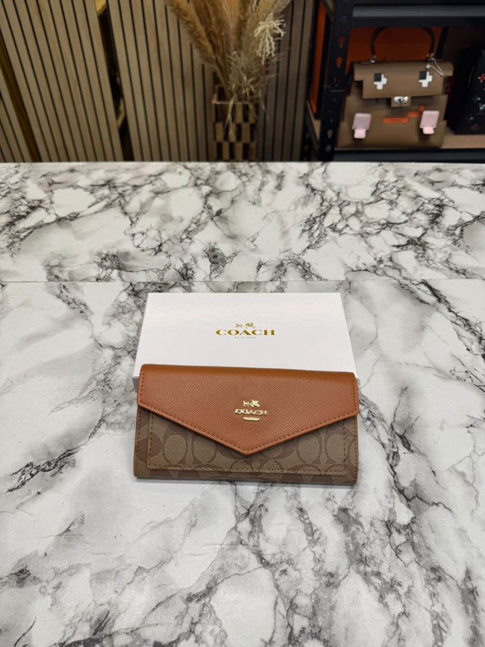 C-Inspired Women's Slim Signature Canvas Envelope Long Wallet (Brown)