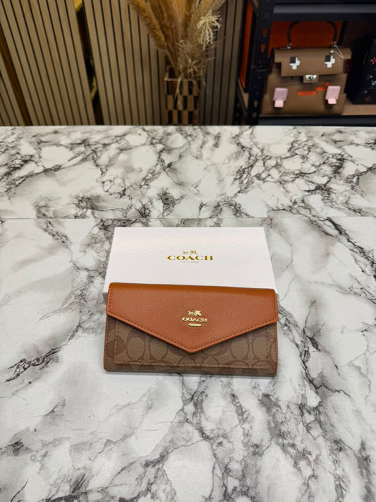 C-Inspired Women's Slim Signature Canvas Envelope Long Wallet (Brown)