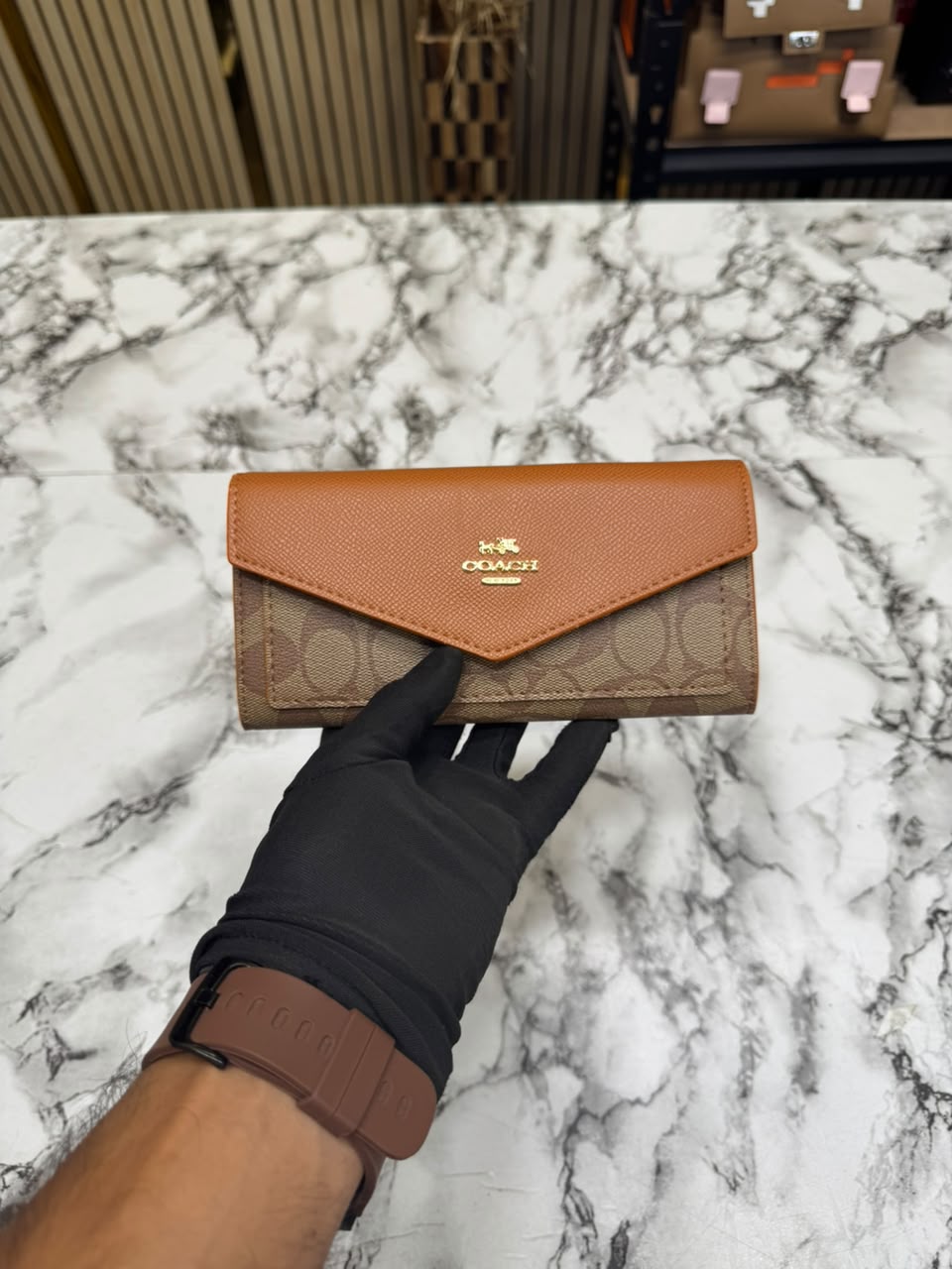 C-Inspired Women's Slim Signature Canvas Envelope Long Wallet (Brown)