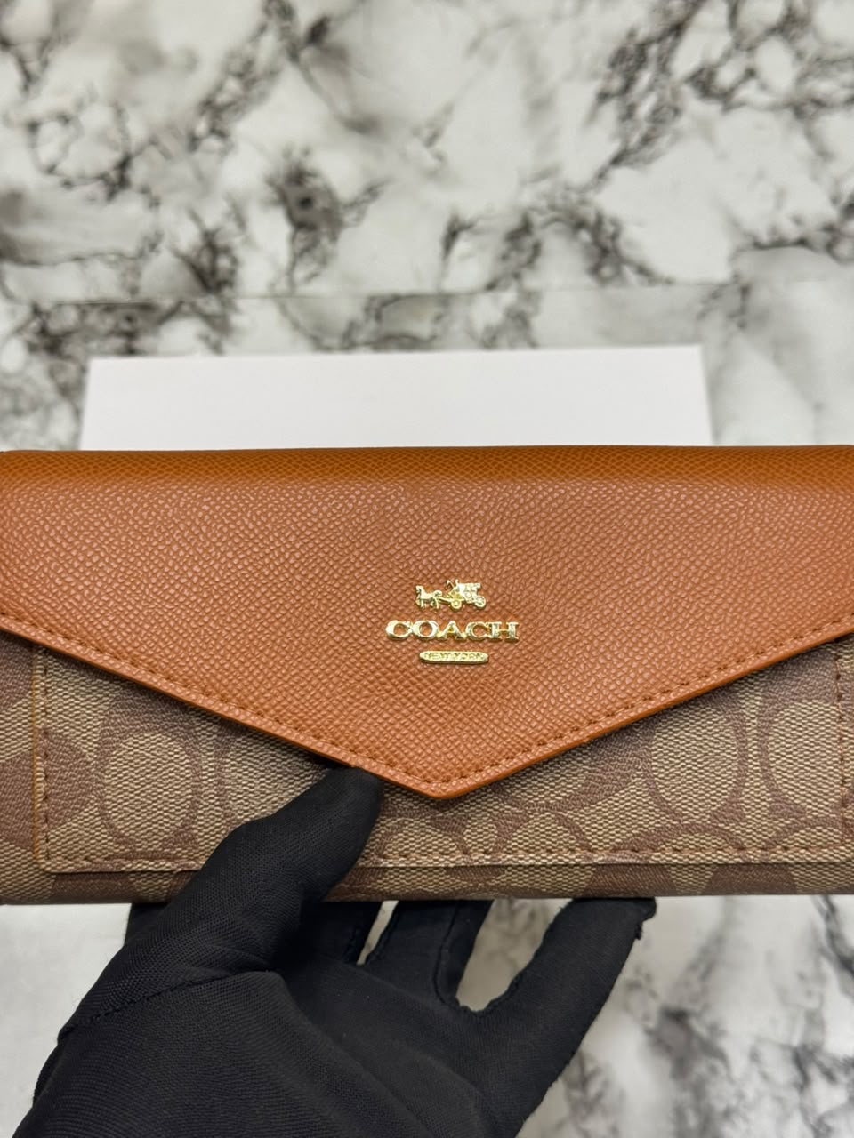 C-Inspired Women's Slim Signature Canvas Envelope Long Wallet (Brown)