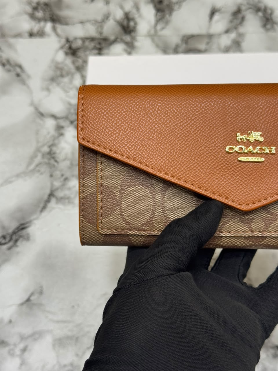 C-Inspired Women's Slim Signature Canvas Envelope Long Wallet (Brown)