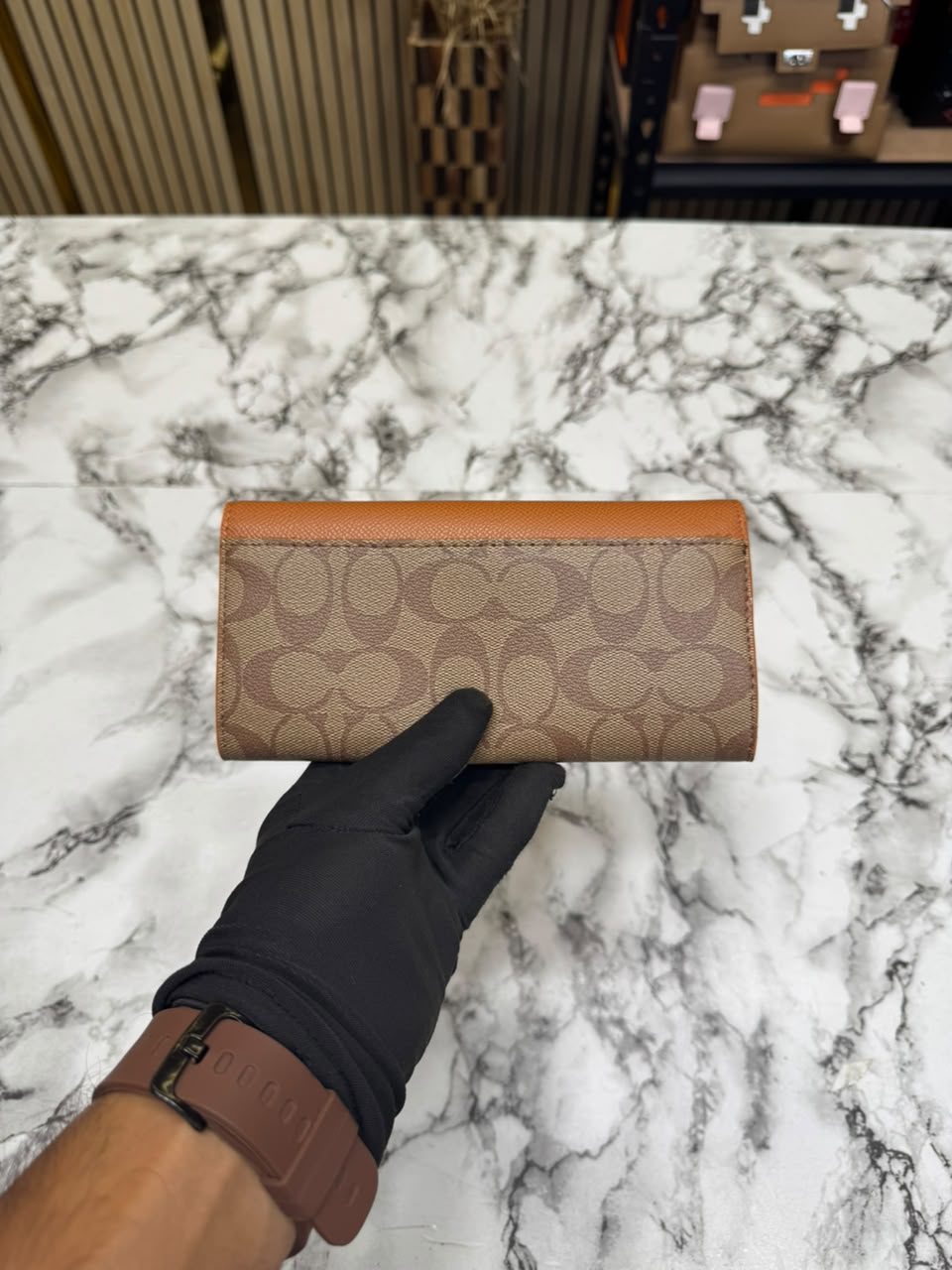 C-Inspired Women's Slim Signature Canvas Envelope Long Wallet (Brown)