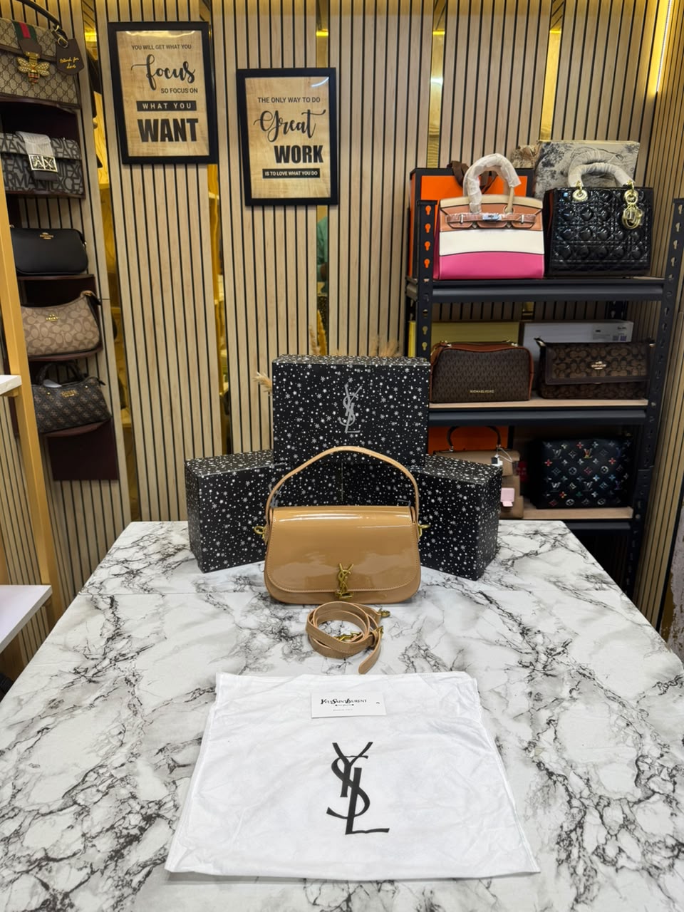 YSL-Inspired Le Hobo Shoulder Bag With Box And Dust Bag (Apricot)
