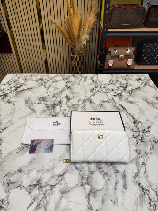 C-Inspired Quilted Long Zipper Premium Wallet Includes Card Box And Dust Bag (White)