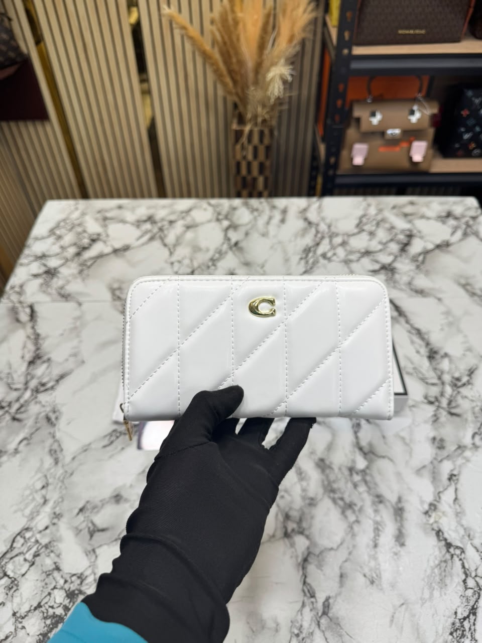 C-Inspired Quilted Long Zipper Premium Wallet Includes Card Box And Dust Bag (White)