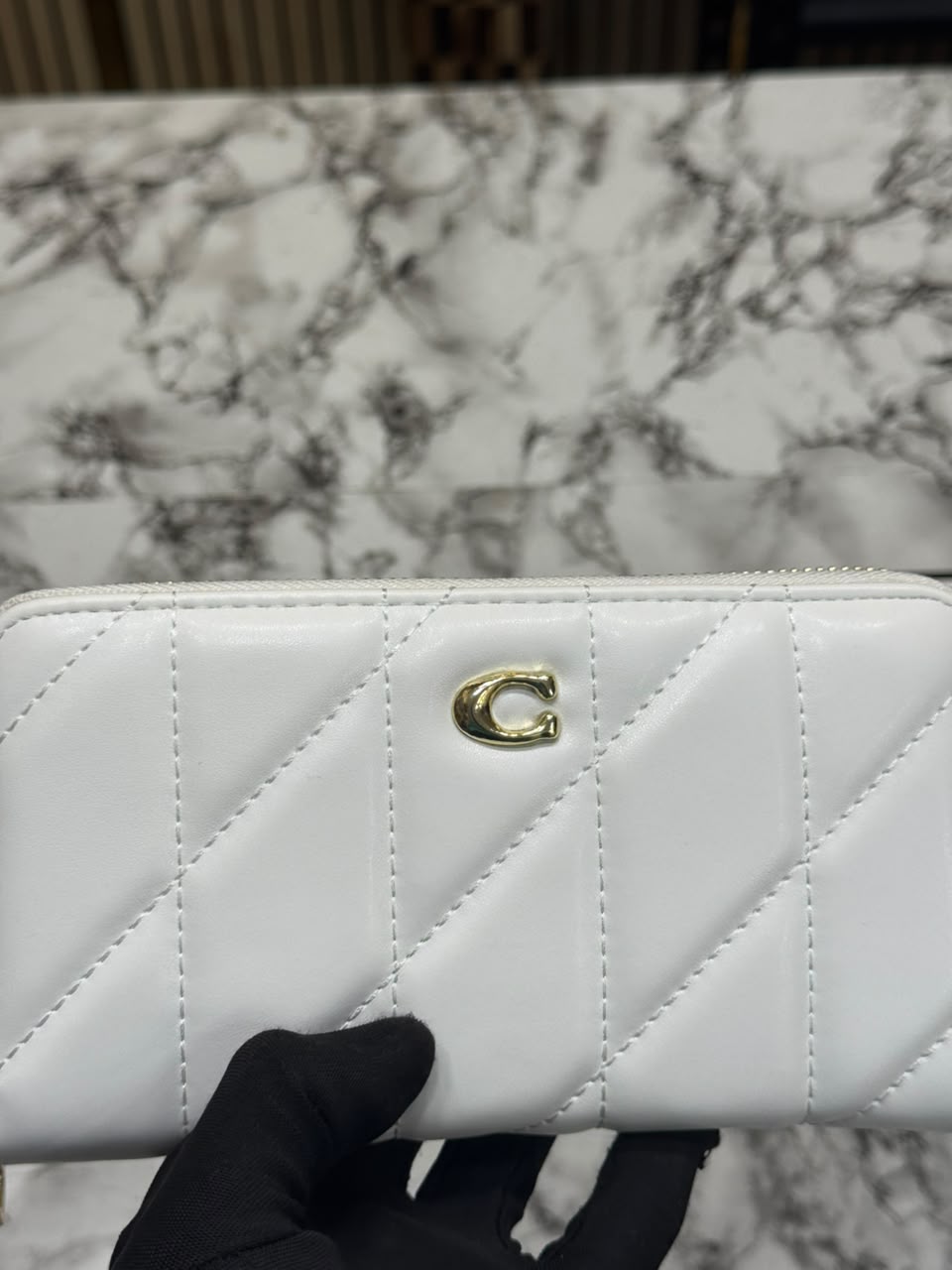 C-Inspired Quilted Long Zipper Premium Wallet Includes Card Box And Dust Bag (White)