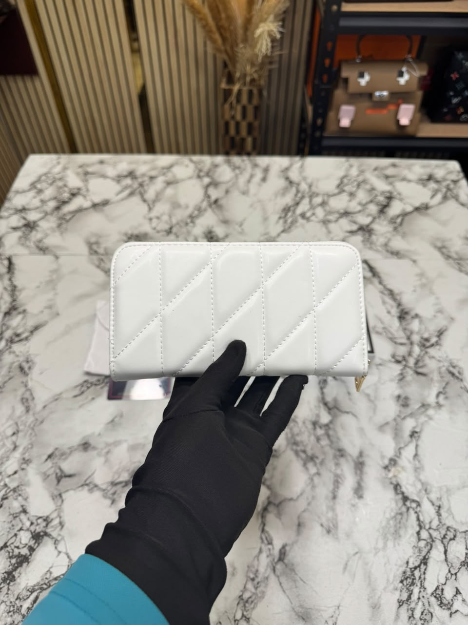 C-Inspired Quilted Long Zipper Premium Wallet Includes Card Box And Dust Bag (White)
