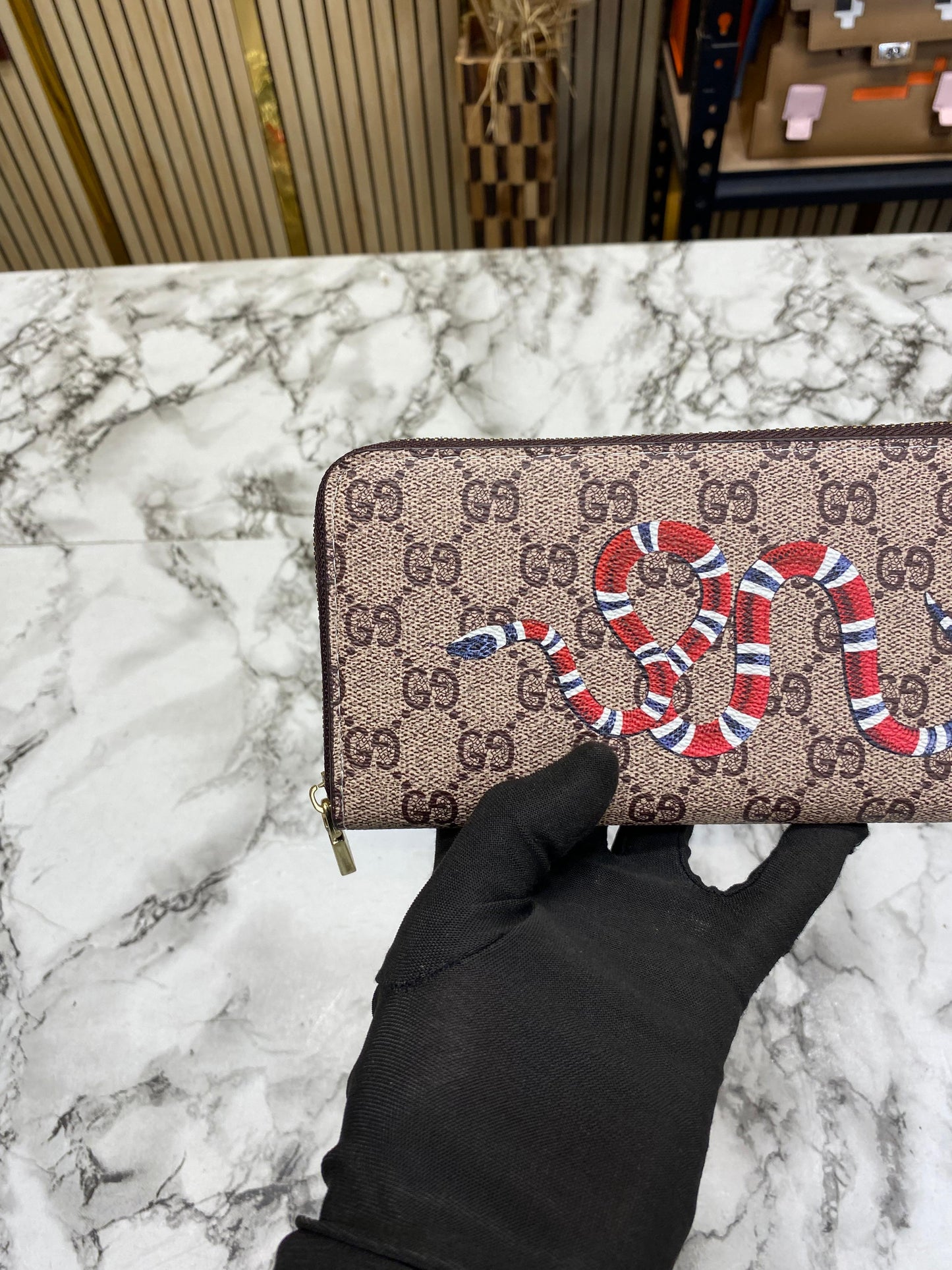 G-Inspired Long Zip Around Wallet With Box And Dust Bag (Apricot Snake)