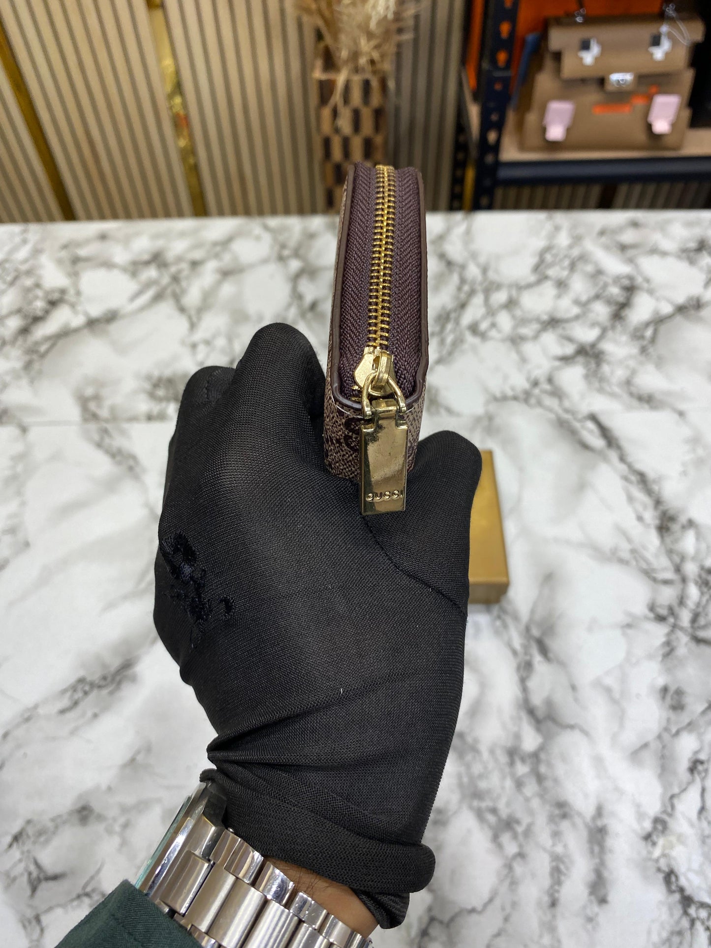 G-Inspired Long Zip Around Wallet With Box And Dust Bag (Apricot Snake)