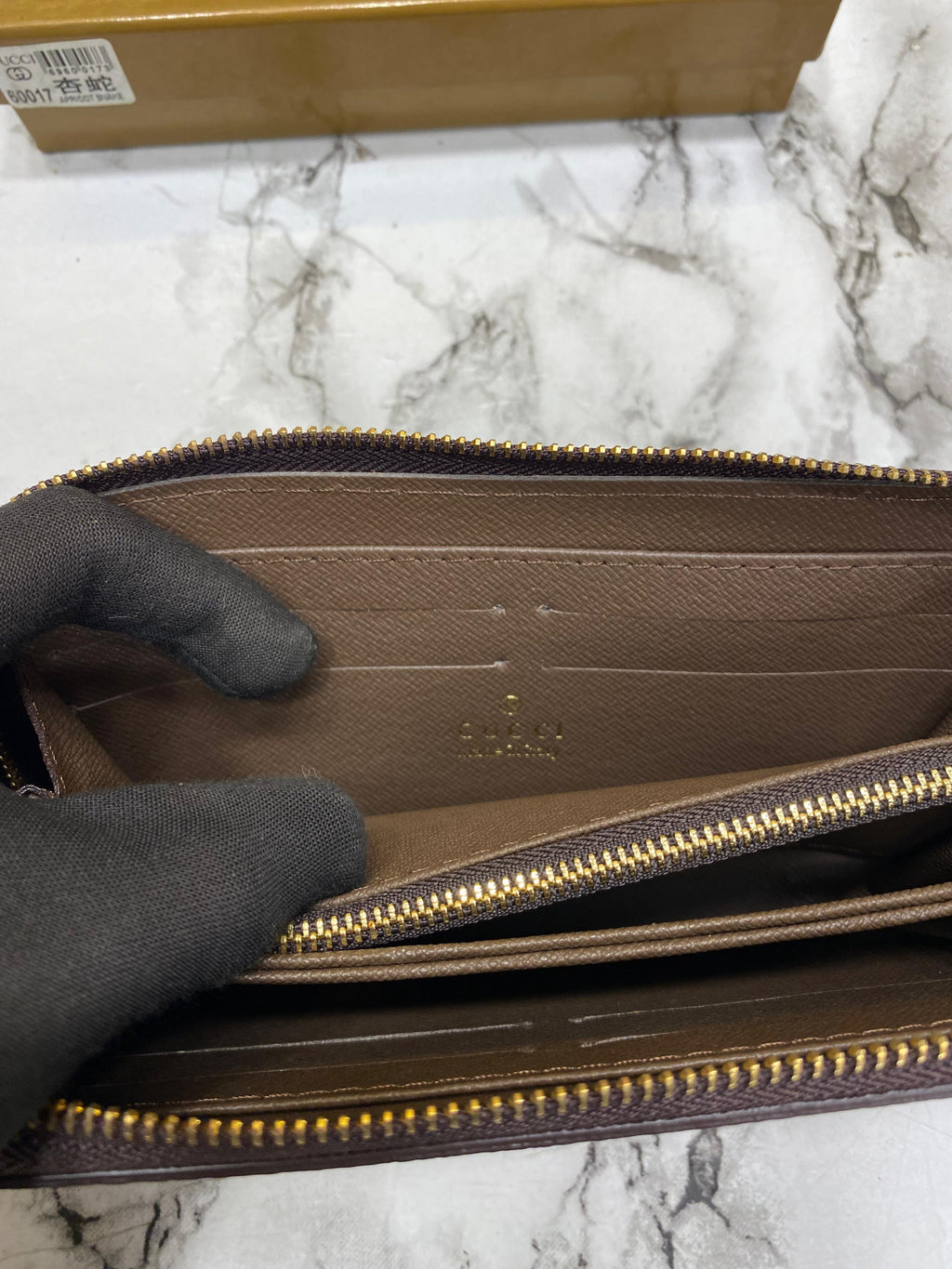 G-Inspired Long Zip Around Wallet With Box And Dust Bag (Apricot Snake)