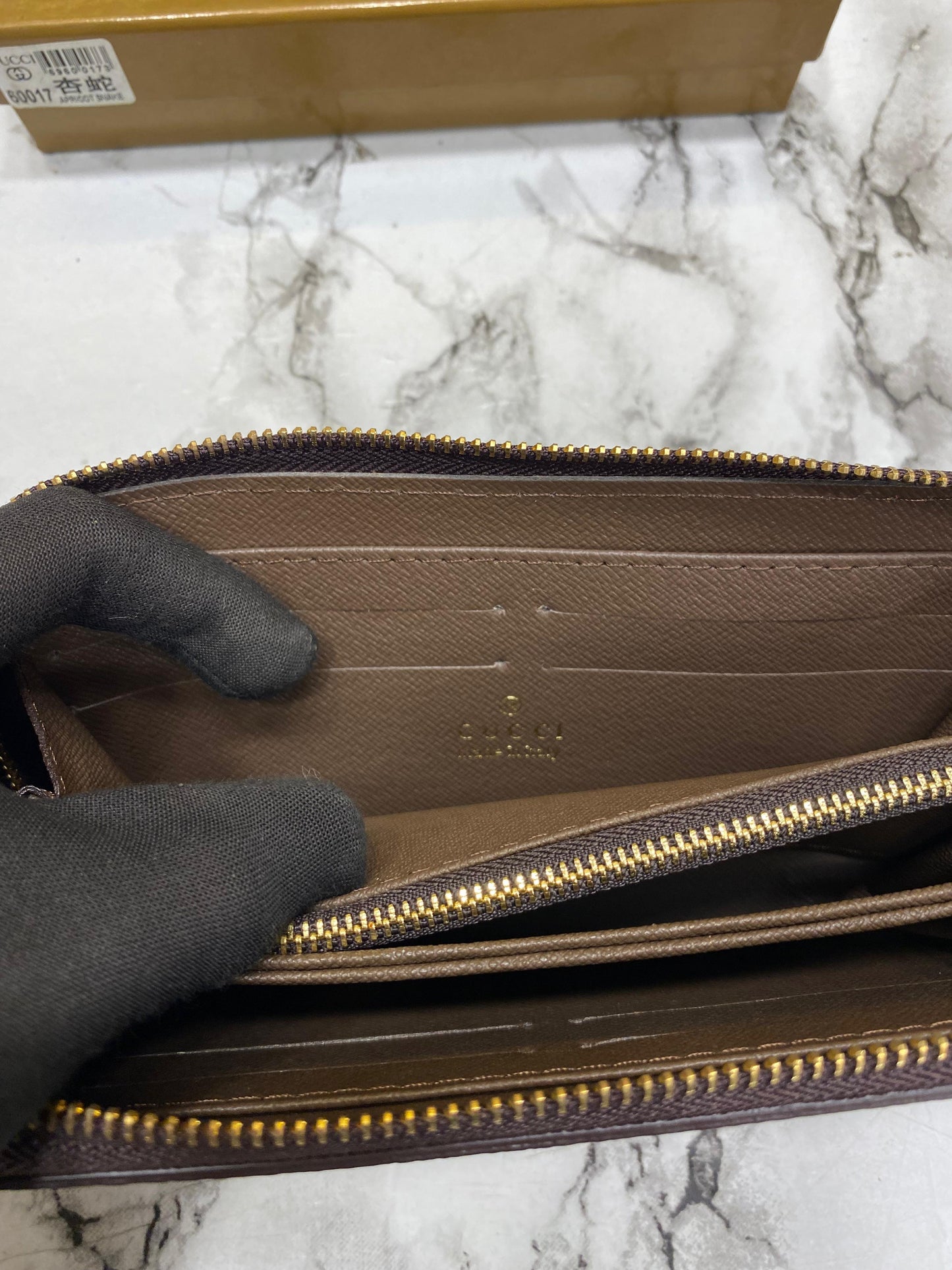 G-Inspired Long Zip Around Wallet With Box And Dust Bag (Apricot Snake)