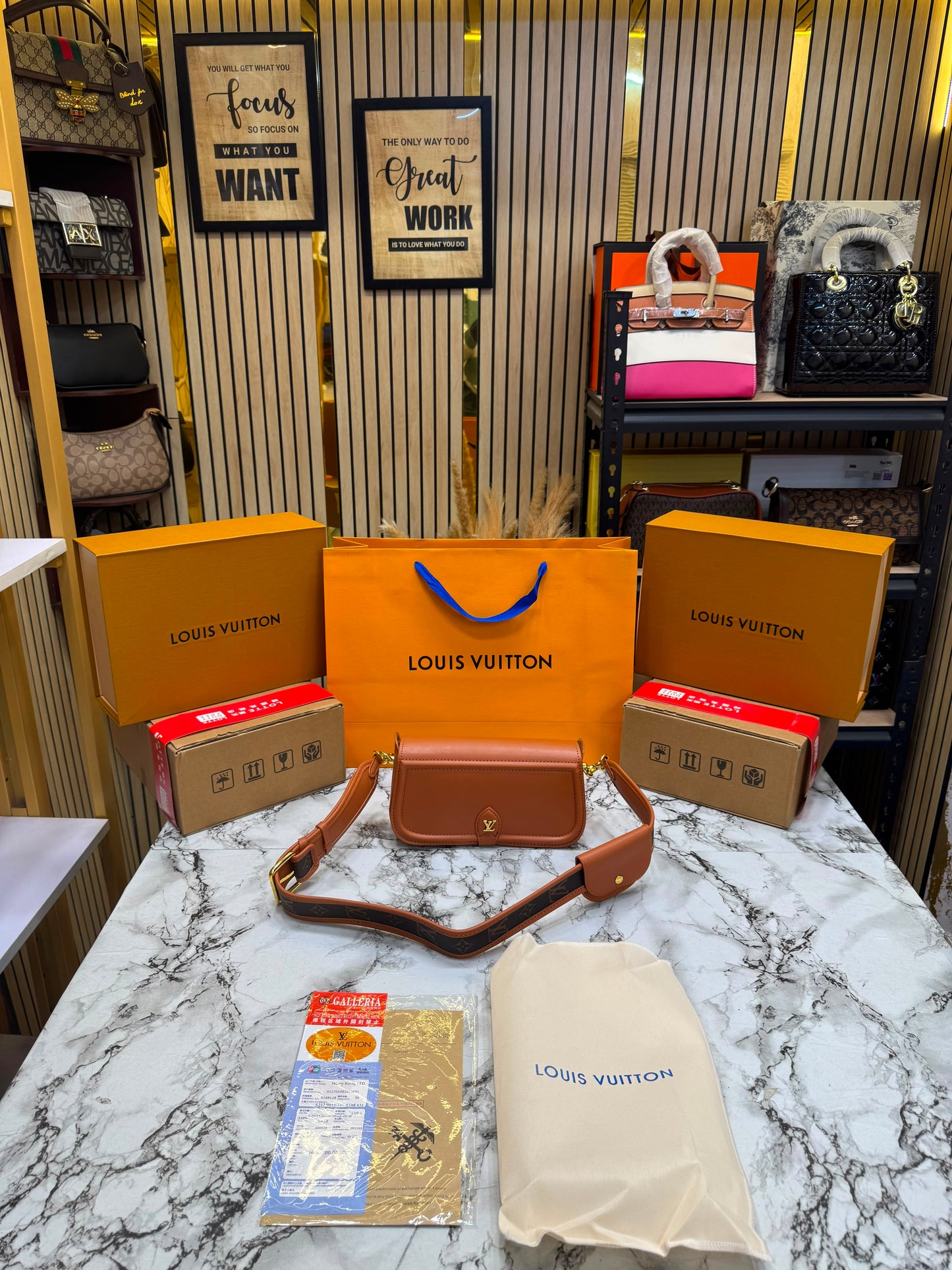 LV-Inspired officier pouch sling bag with og dust bag & double box including carry bag premium quality [orange]