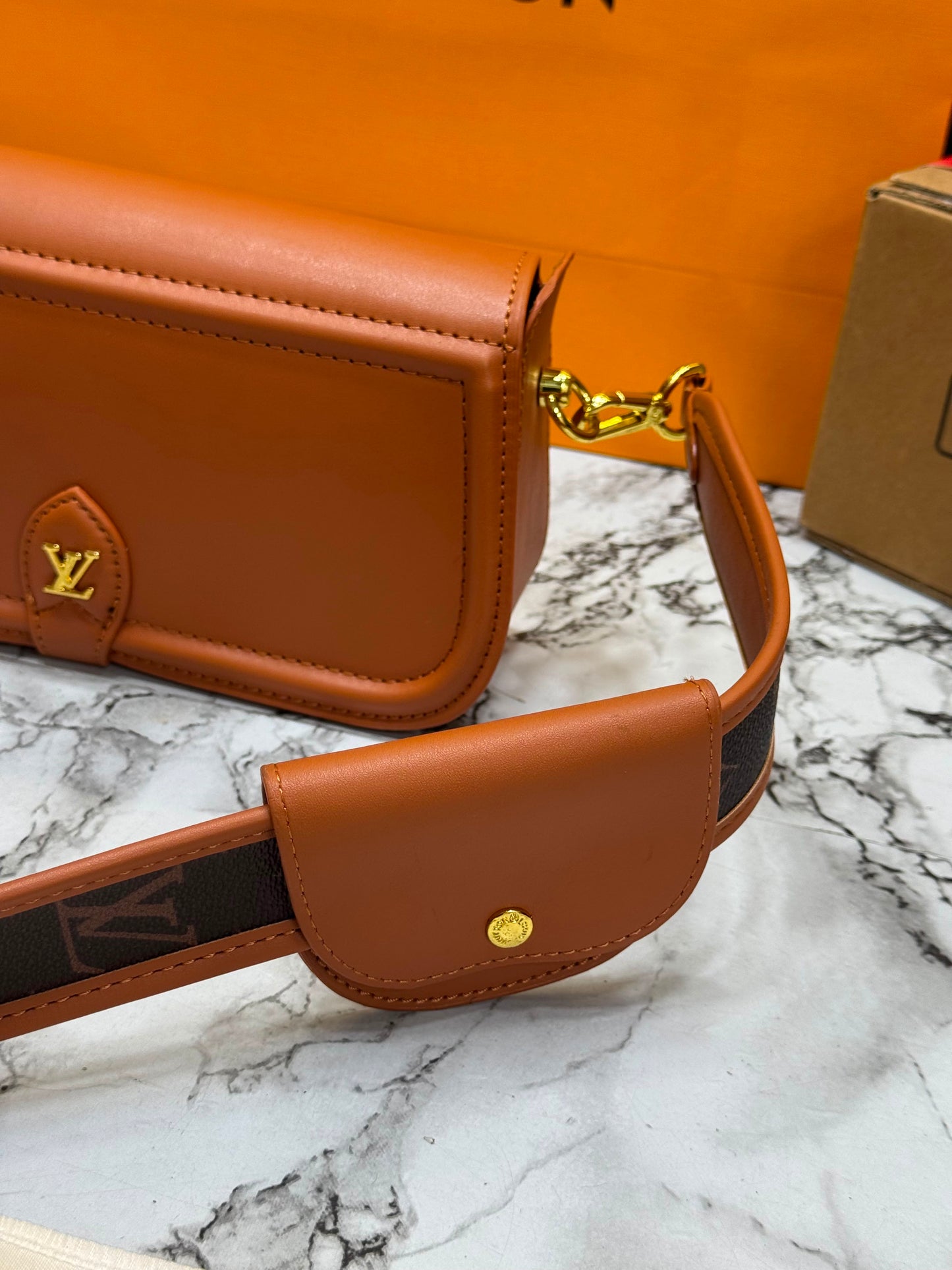 LV-Inspired officier pouch sling bag with og dust bag & double box including carry bag premium quality [orange]