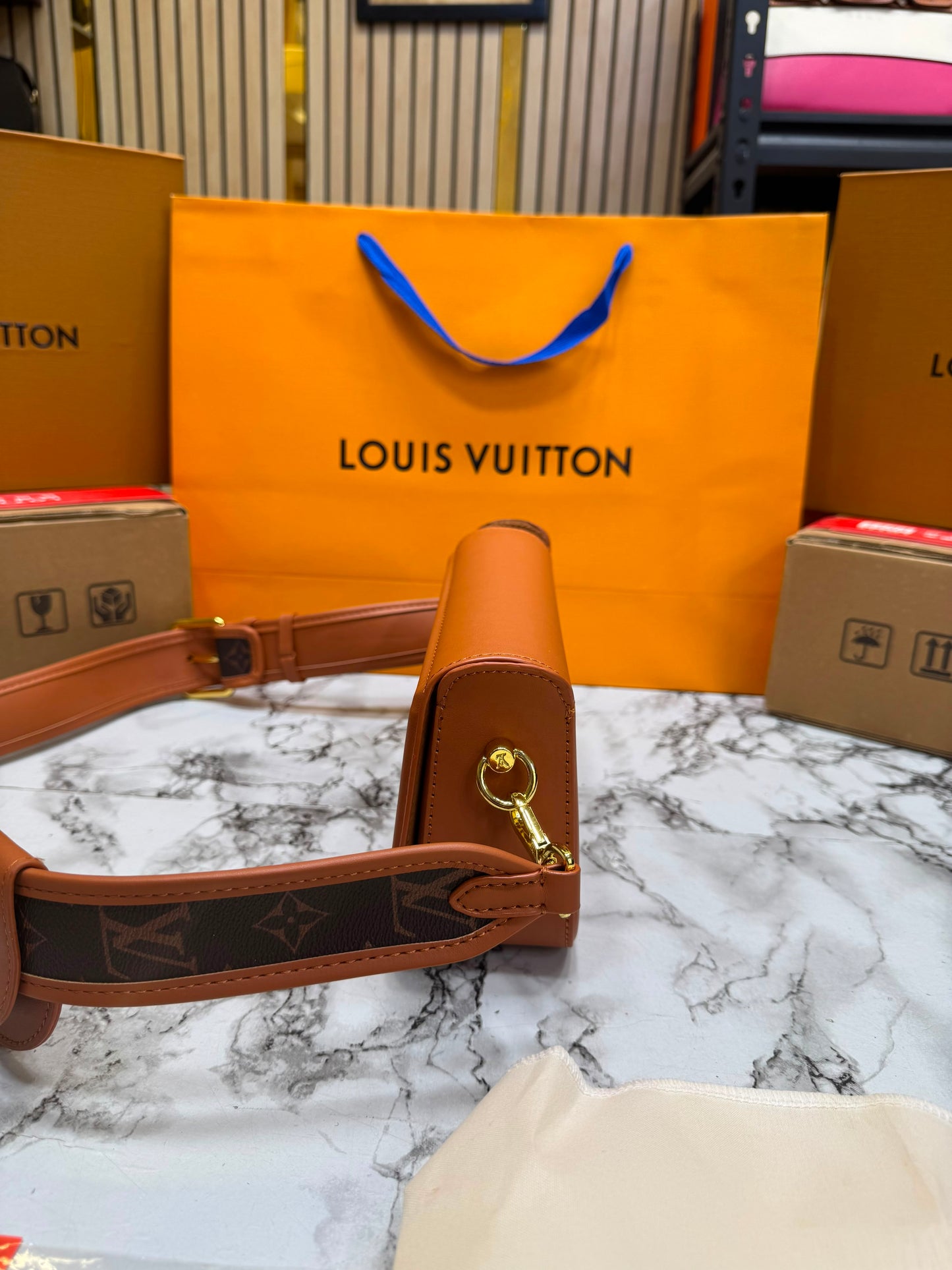LV-Inspired officier pouch sling bag with og dust bag & double box including carry bag premium quality [orange]