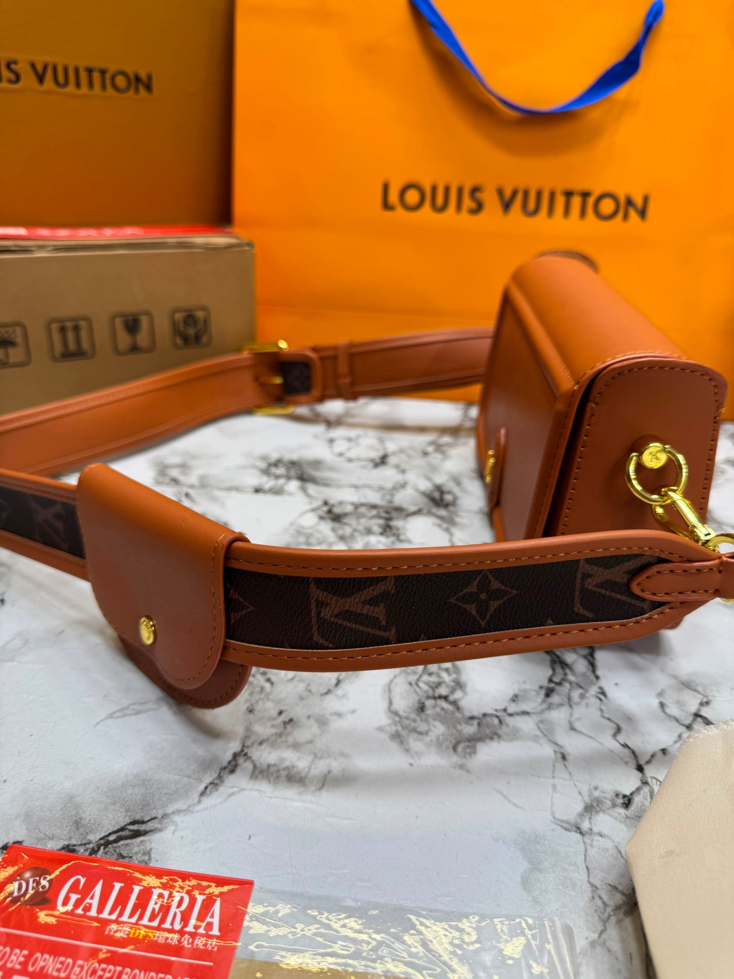 LV-Inspired officier pouch sling bag with og dust bag & double box including carry bag premium quality [orange]
