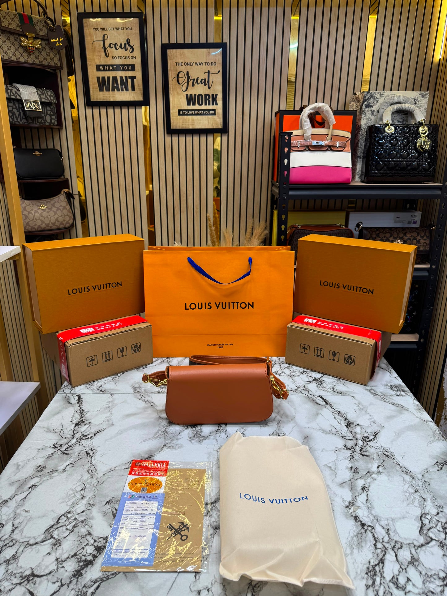 LV-Inspired officier pouch sling bag with og dust bag & double box including carry bag premium quality [orange]